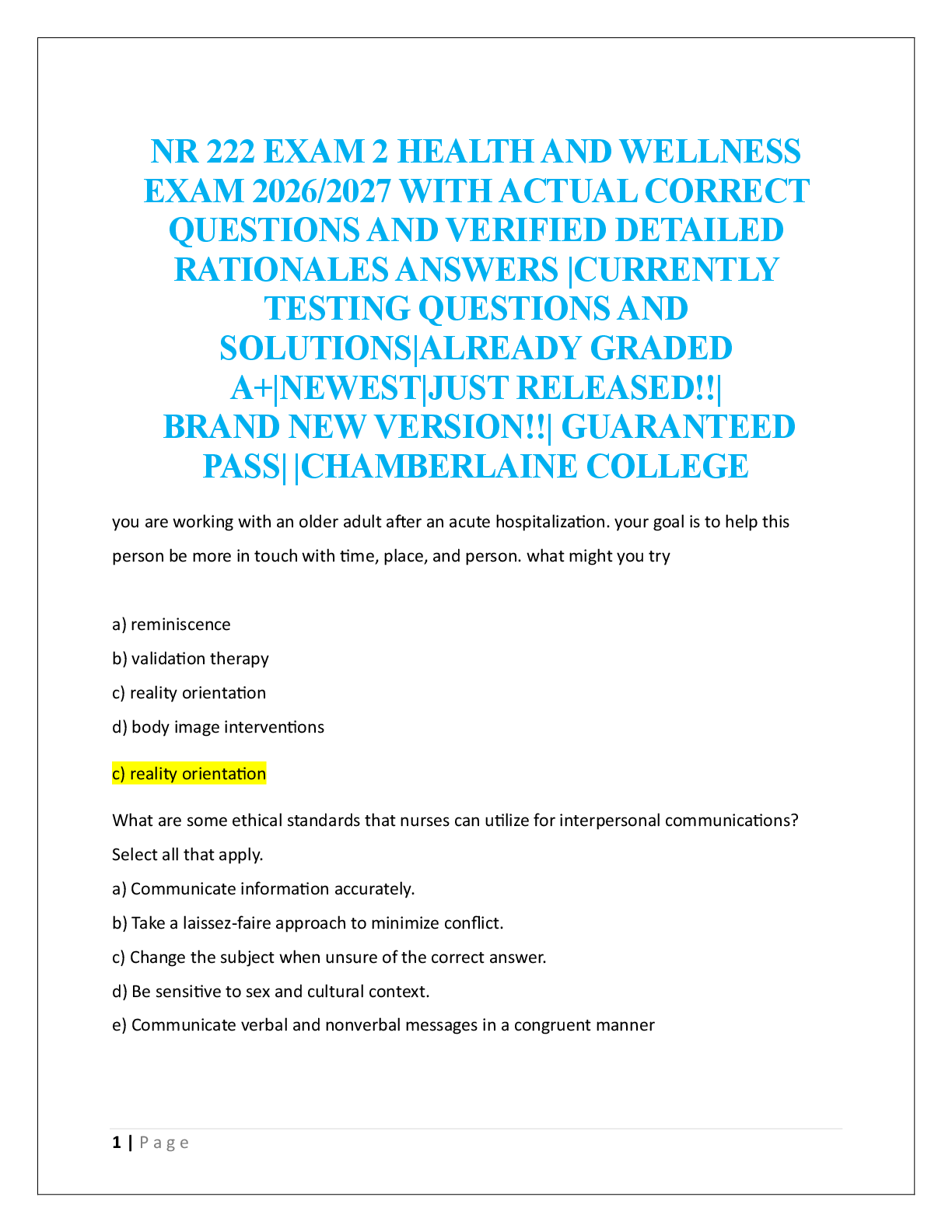 Preview image for NR 222 EXAM 2 HEALTH AND WELLNESS  EXAM 2026/2027