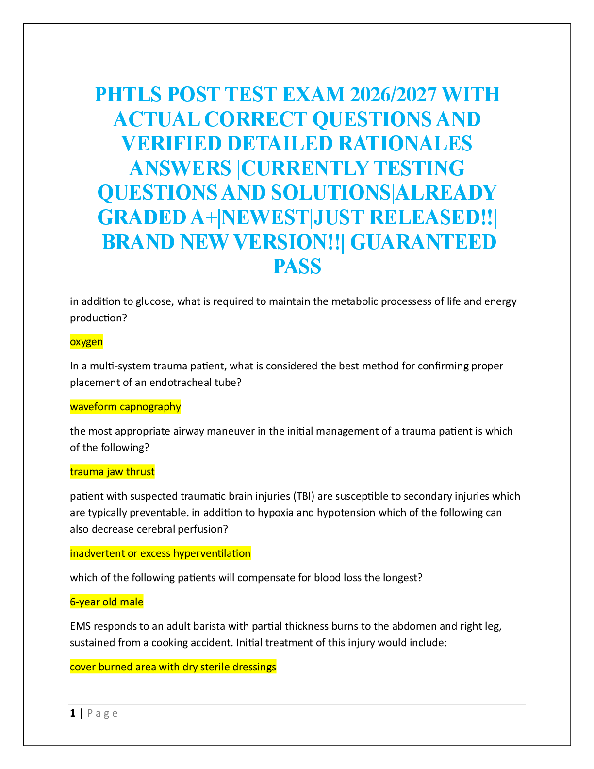 Preview image for PHTLS POST TEST EXAM 2026/2027