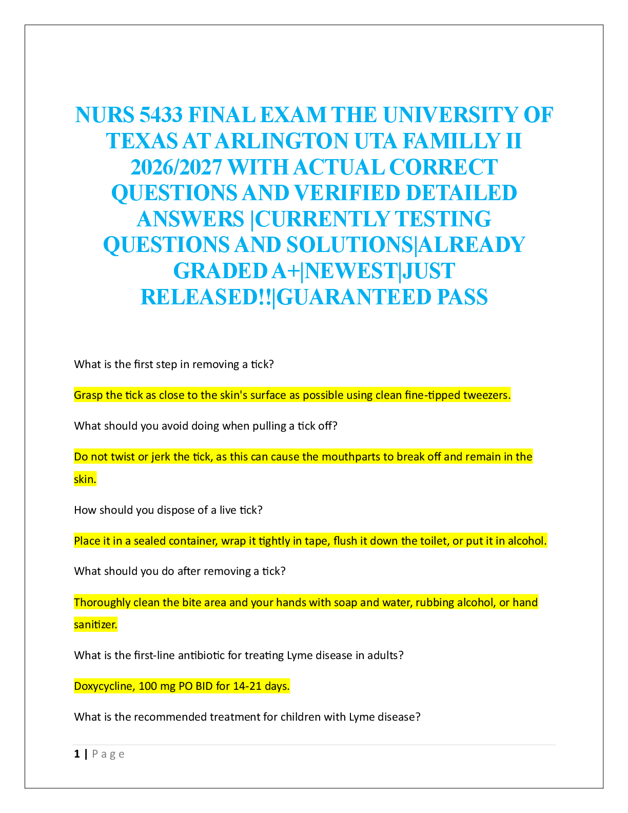 Preview image for NURS 5433 FINAL EXAM THE UNIVERSITY OF  TEXAS AT ARLINGTON UTA FAMILLY II   