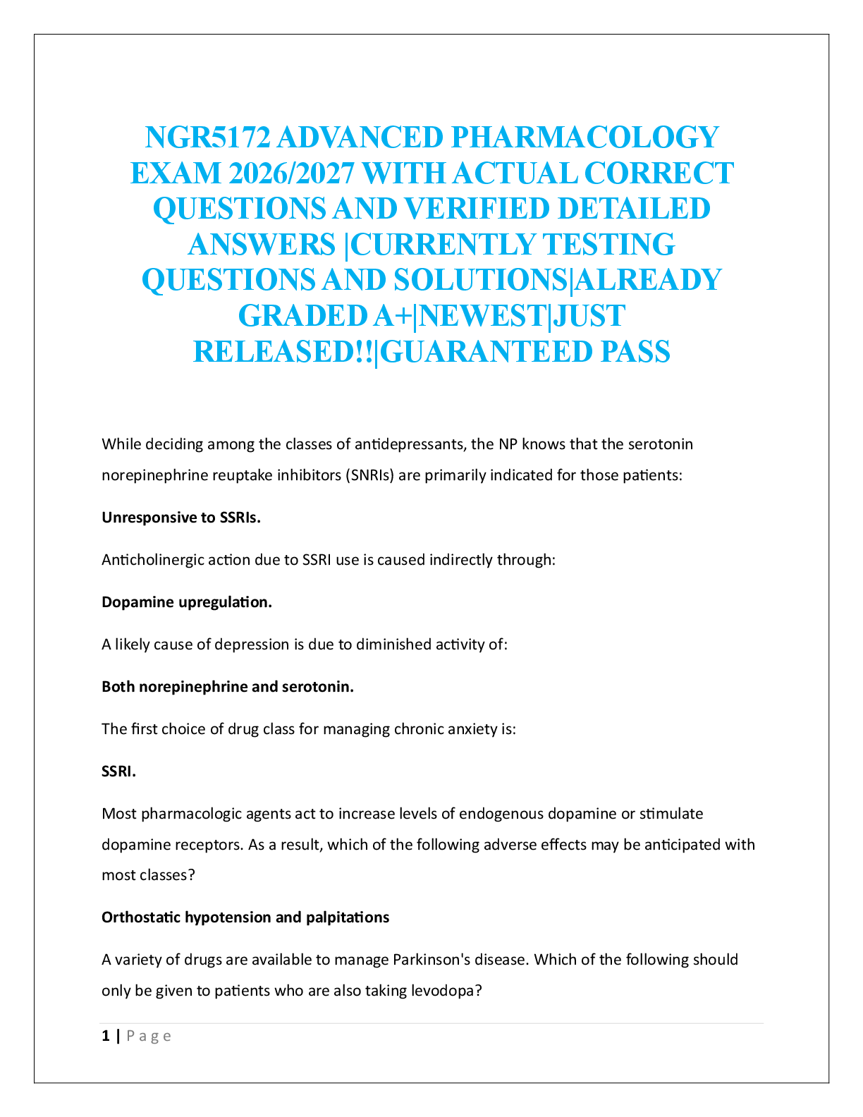 Preview image for NGR5172 ADVANCED PHARMACOLOGY  EXAM  