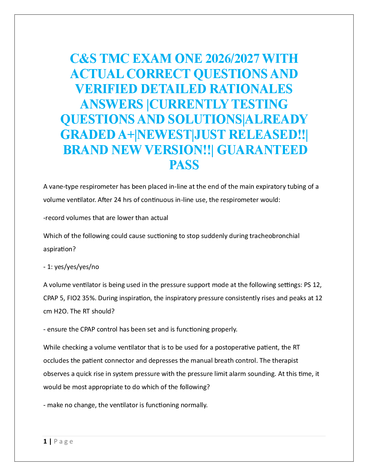 Preview image for C&S TMC EXAM ONE 2026/2027