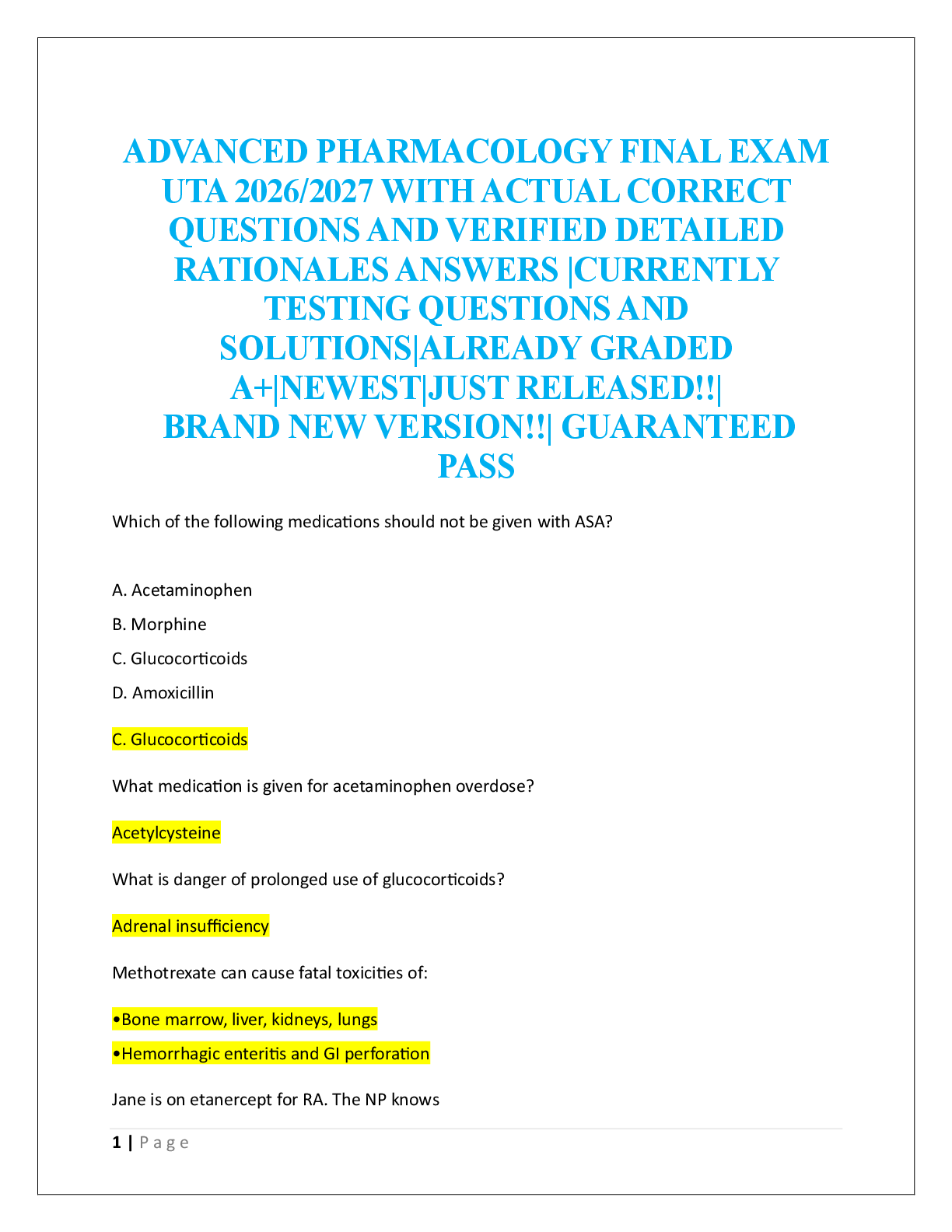 Preview image for ADVANCED PHARMACOLOGY FINAL EXAM  UTA 2026/2027