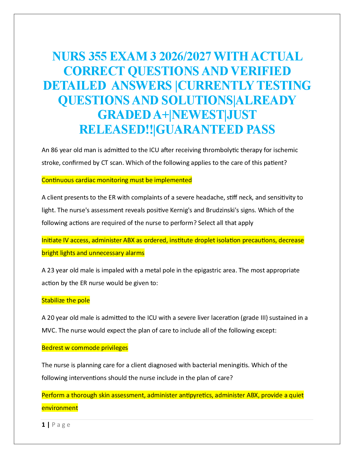 Preview image for NURS 355 EXAM 3  