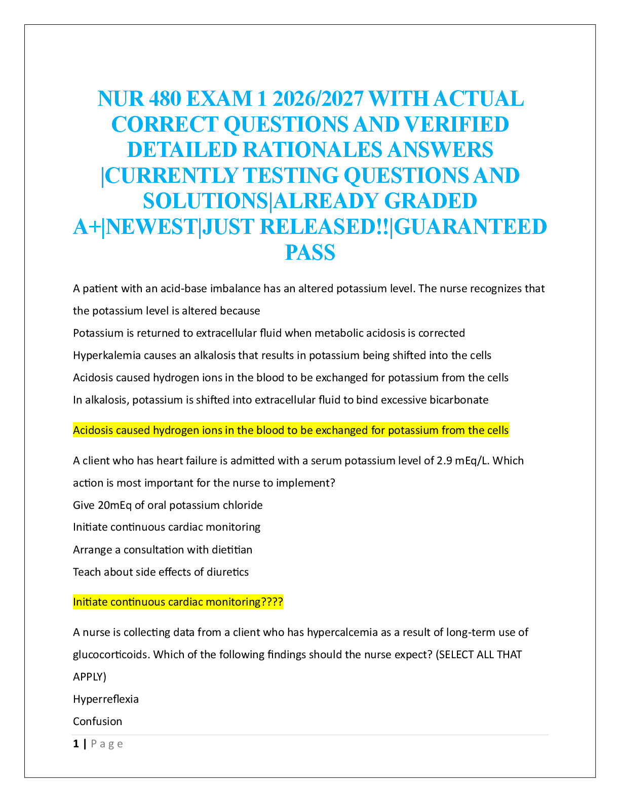 Preview image for NUR 480 EXAM 1  