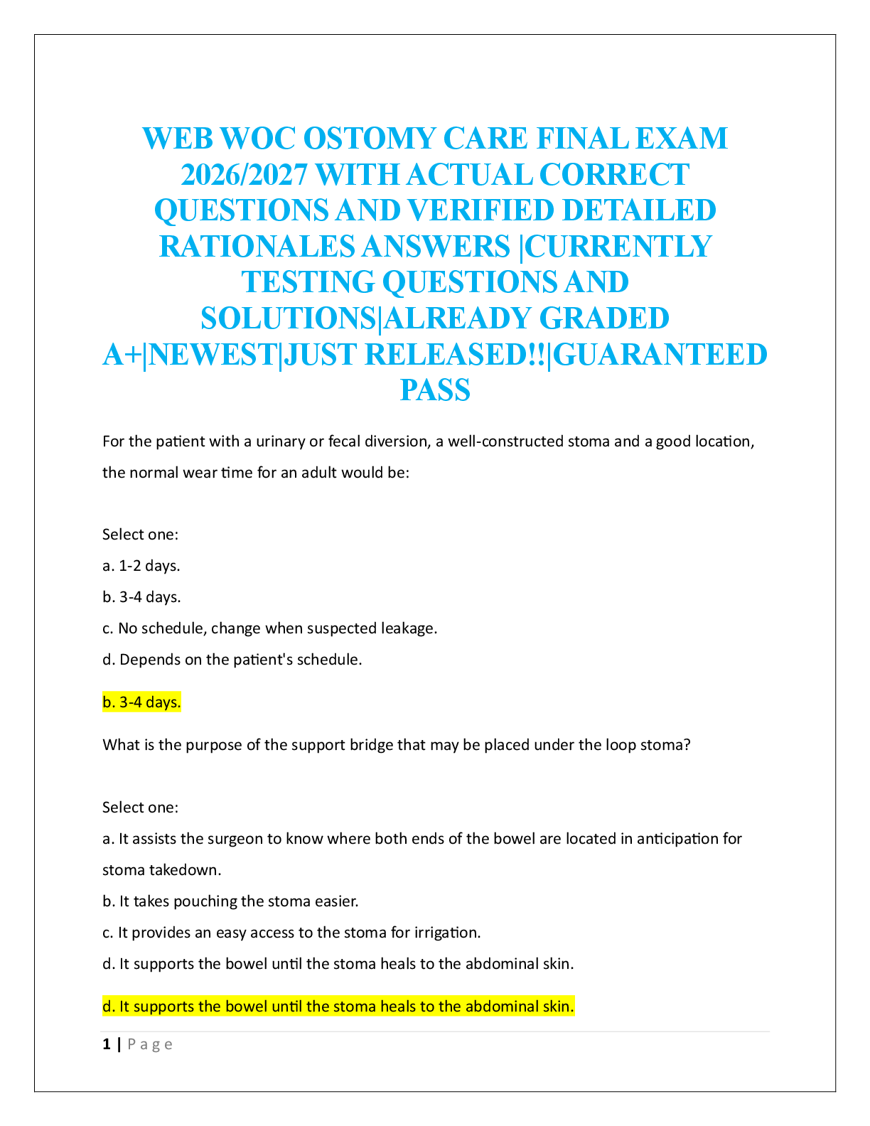 Preview image for WEB WOC OSTOMY CARE FINAL EXAM  2026/2027