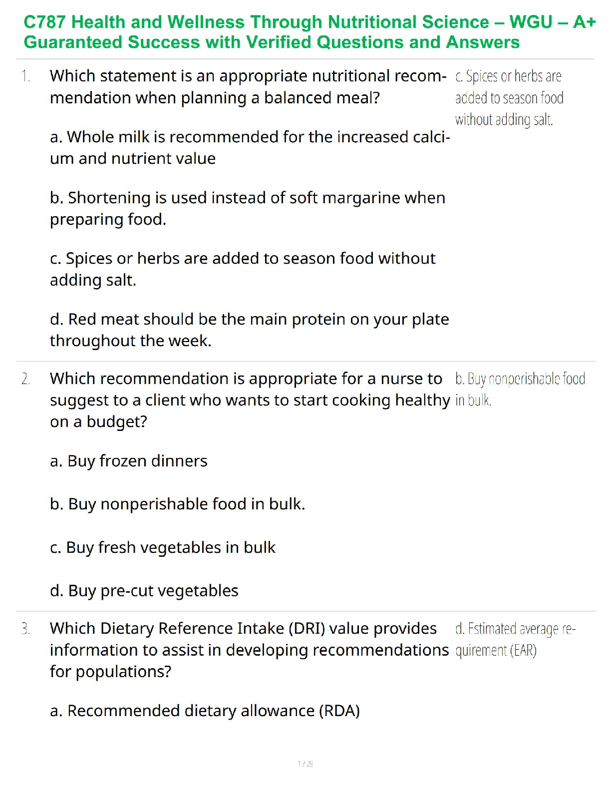 Preview image for C787 Health and Wellness Through Nutritional Science – WGU – A+ Guaranteed Success with Verified Questions and Answers