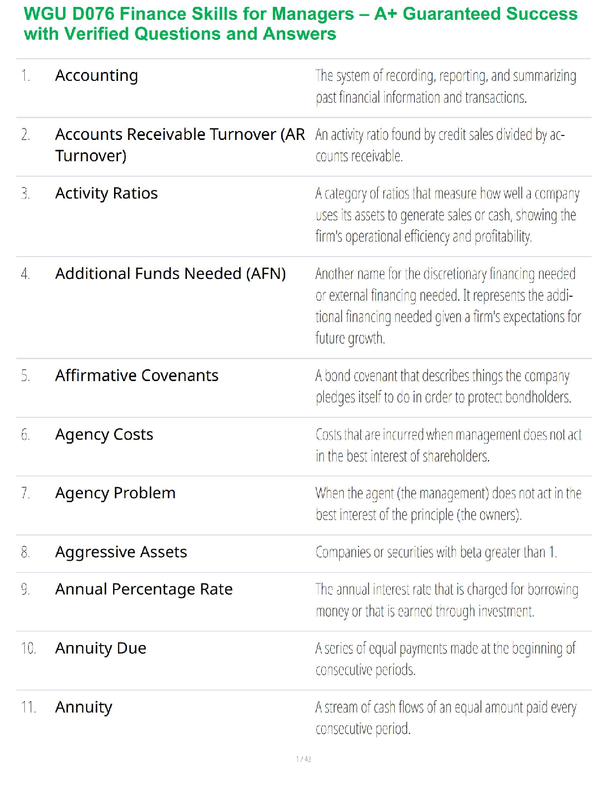 Preview image for WGU D076 Finance Skills for Managers – A+ Guaranteed Success with Verified Questions and Answers