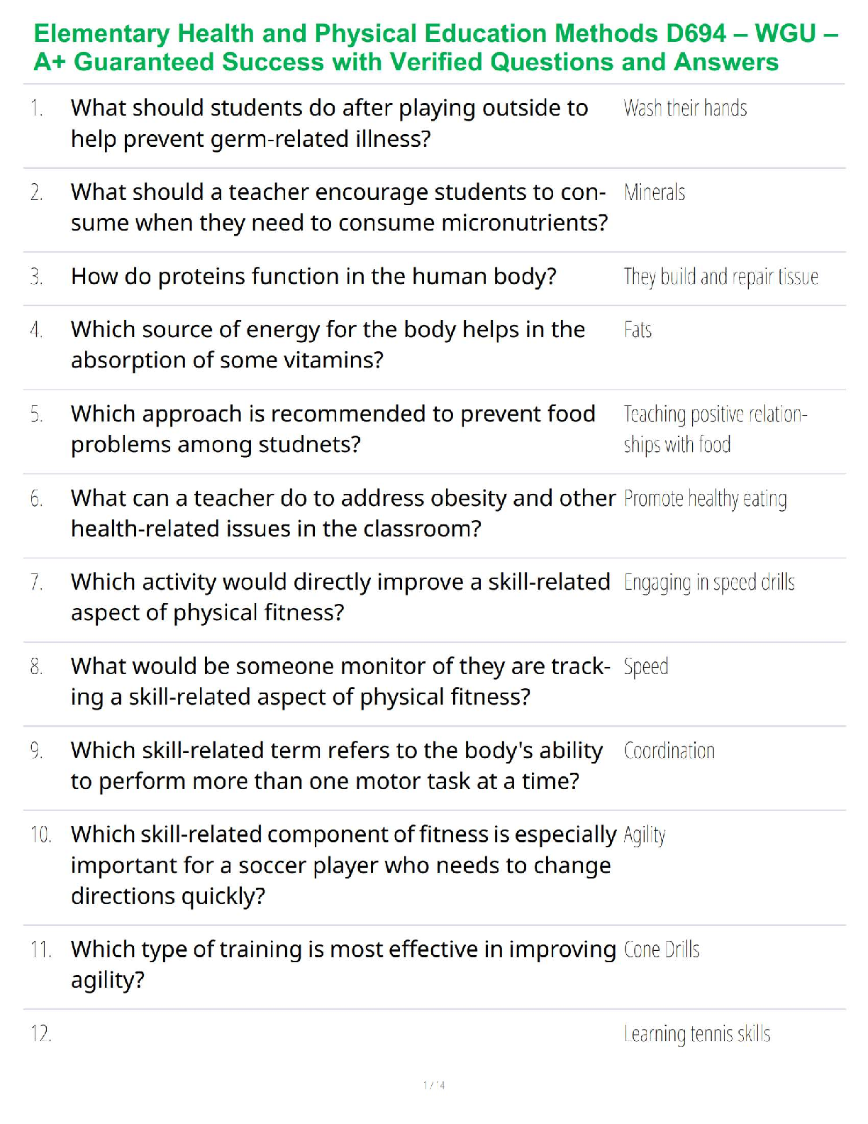 Preview image for Elementary Health and Physical Education Methods D694 – WGU – A+ Guaranteed Success with Verified Questions and Answers