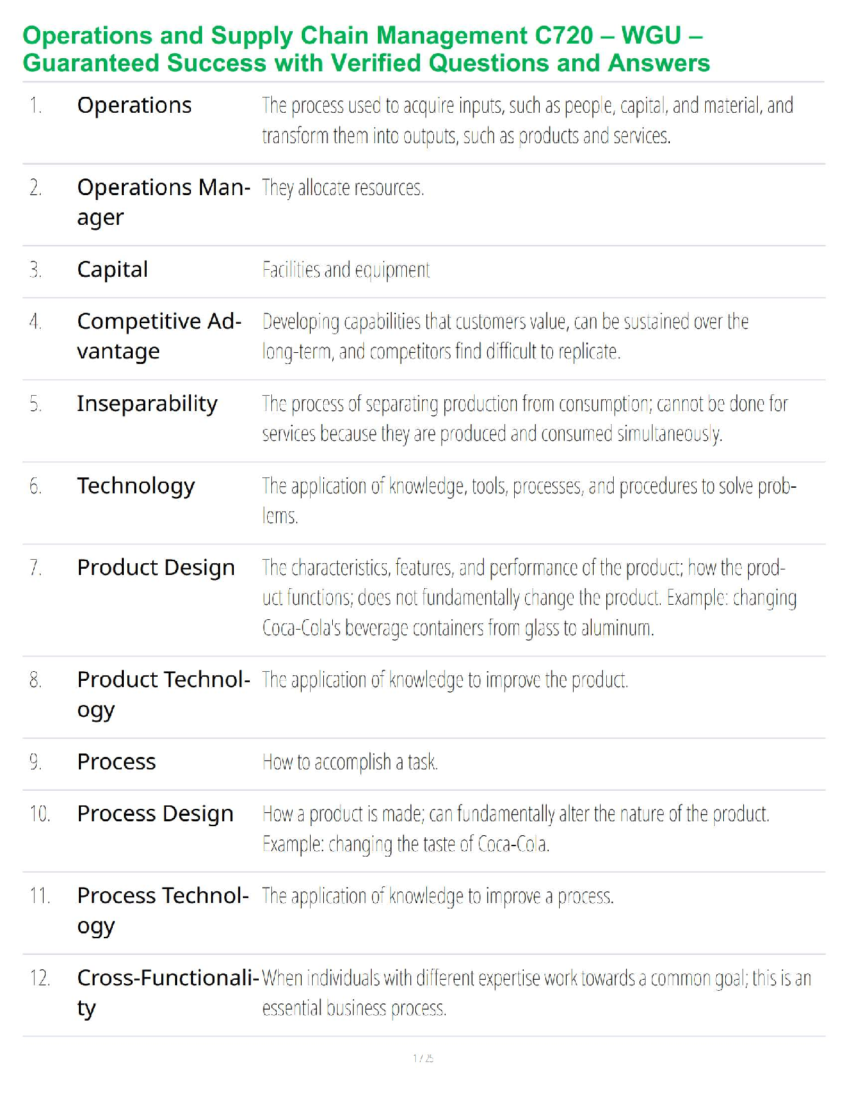 Preview image for Operations and Supply Chain Management C720 – WGU – Guaranteed Success with Verified Questions and Answers