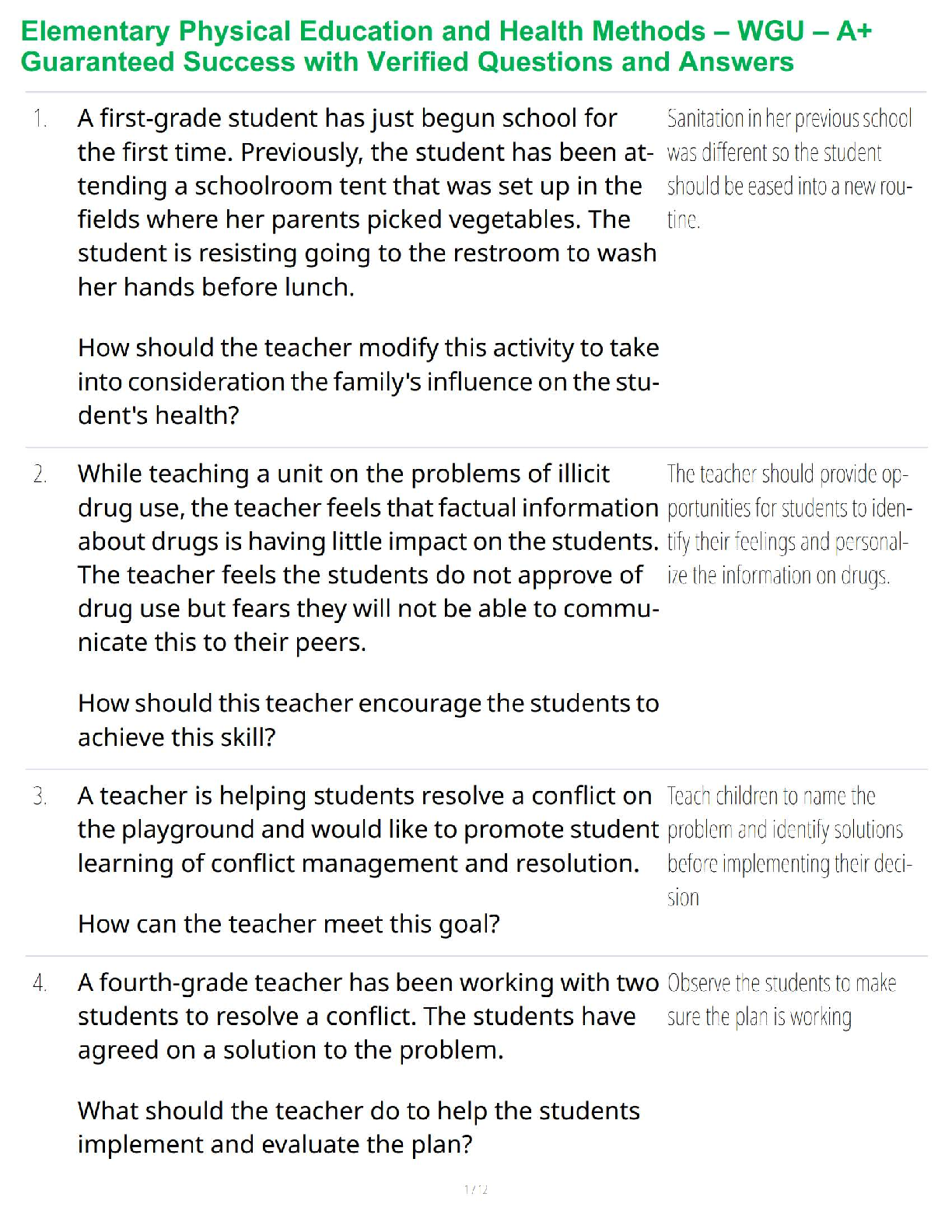 Preview image for Elementary Physical Education and Health Methods – WGU – A+ Guaranteed Success with Verified Questions and Answers