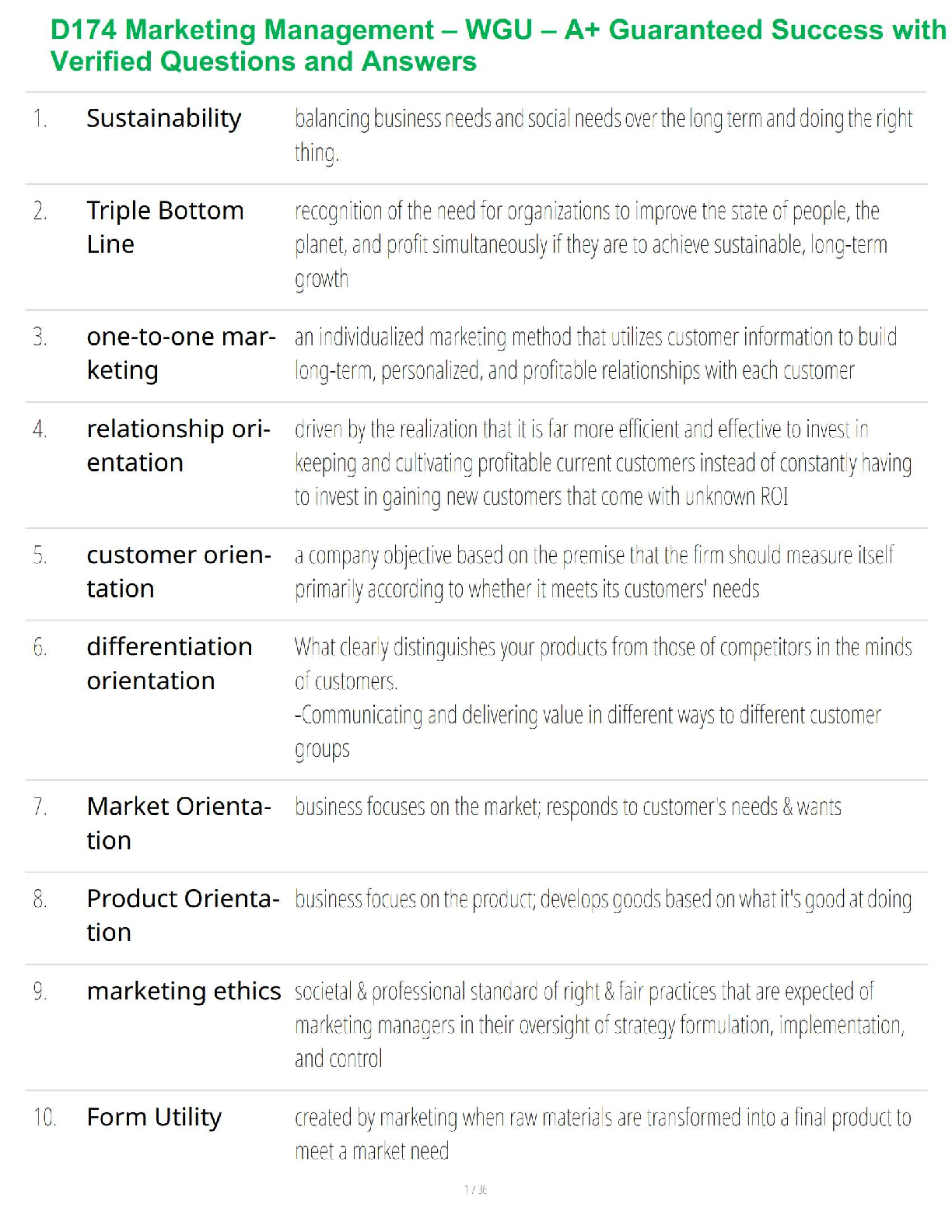 Preview image for D174 Marketing Management – WGU – A+ Guaranteed Success with Verified Questions and Answers