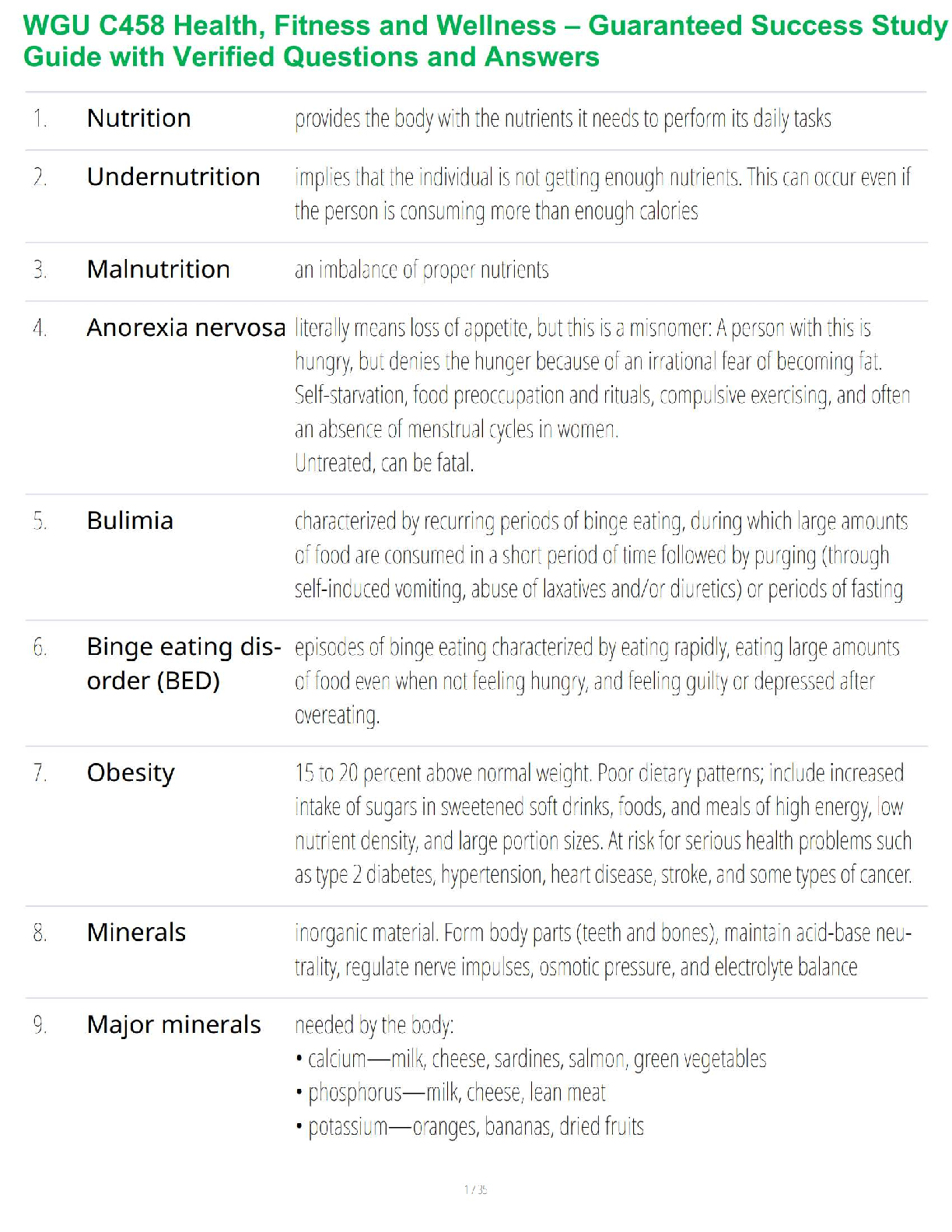 Preview image for WGU C458 Health, Fitness and Wellness – Guaranteed Success Study Guide with Verified Questions and Answers