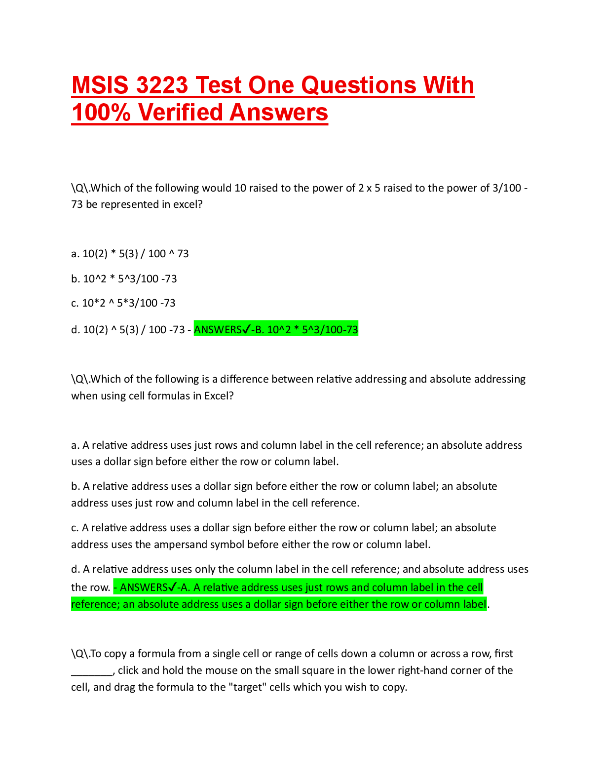 Preview image for MSIS 3223 Test One Questions With 100% Verified Answers