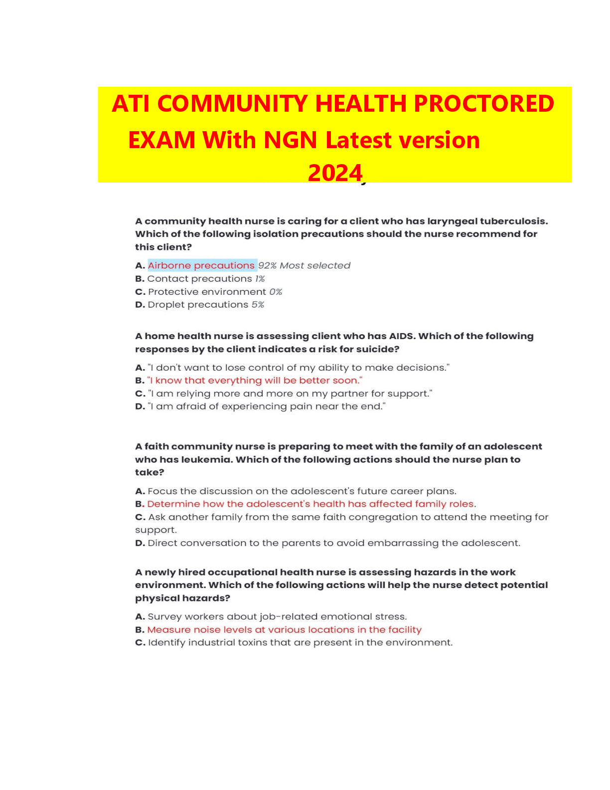 Preview image for ATI Community Health Nursing Proctored Examination – NGN Questions & Answers | 2023 Updated