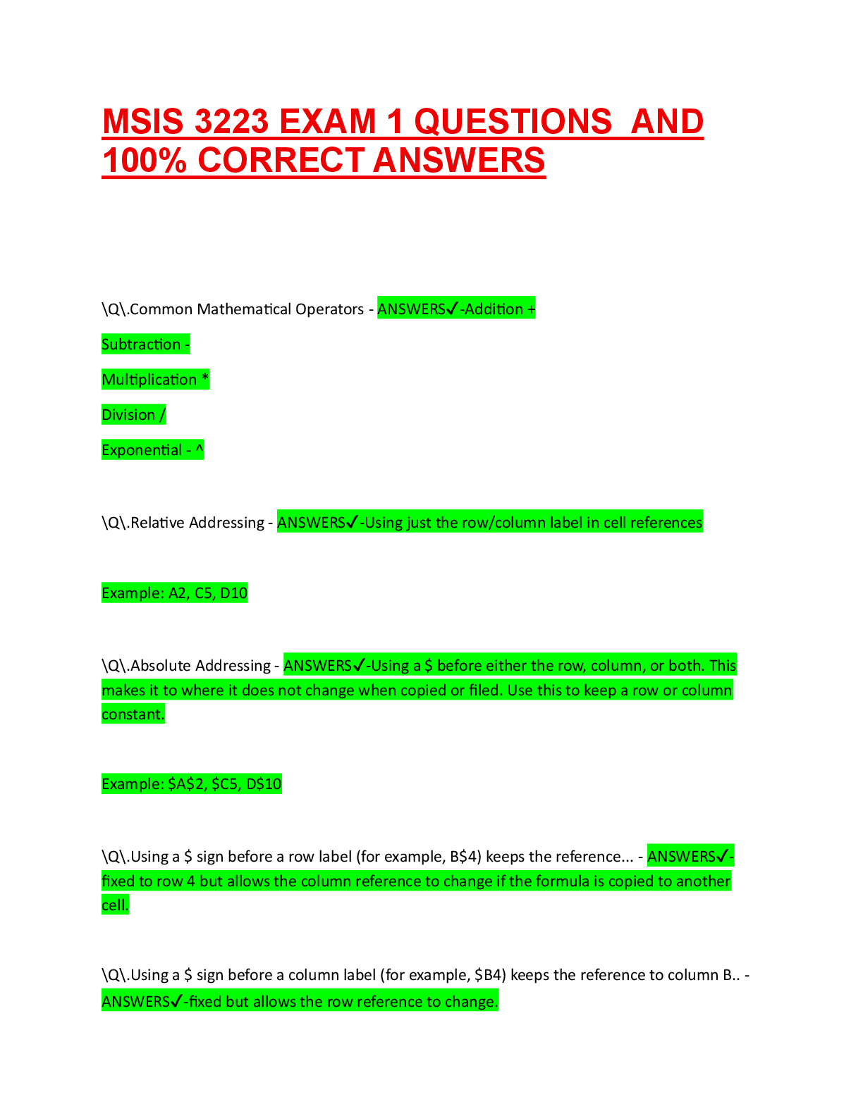 Preview image for MSIS 3223 EXAM 1 QUESTIONS  AND 100% CORRECT ANSWERS