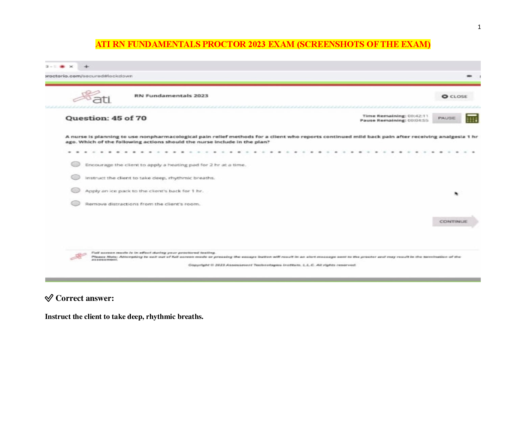 Preview image for ATI Fundamentals Proctored Exam | Actual 70 Questions & Detailed Verified Answers | Screenshots