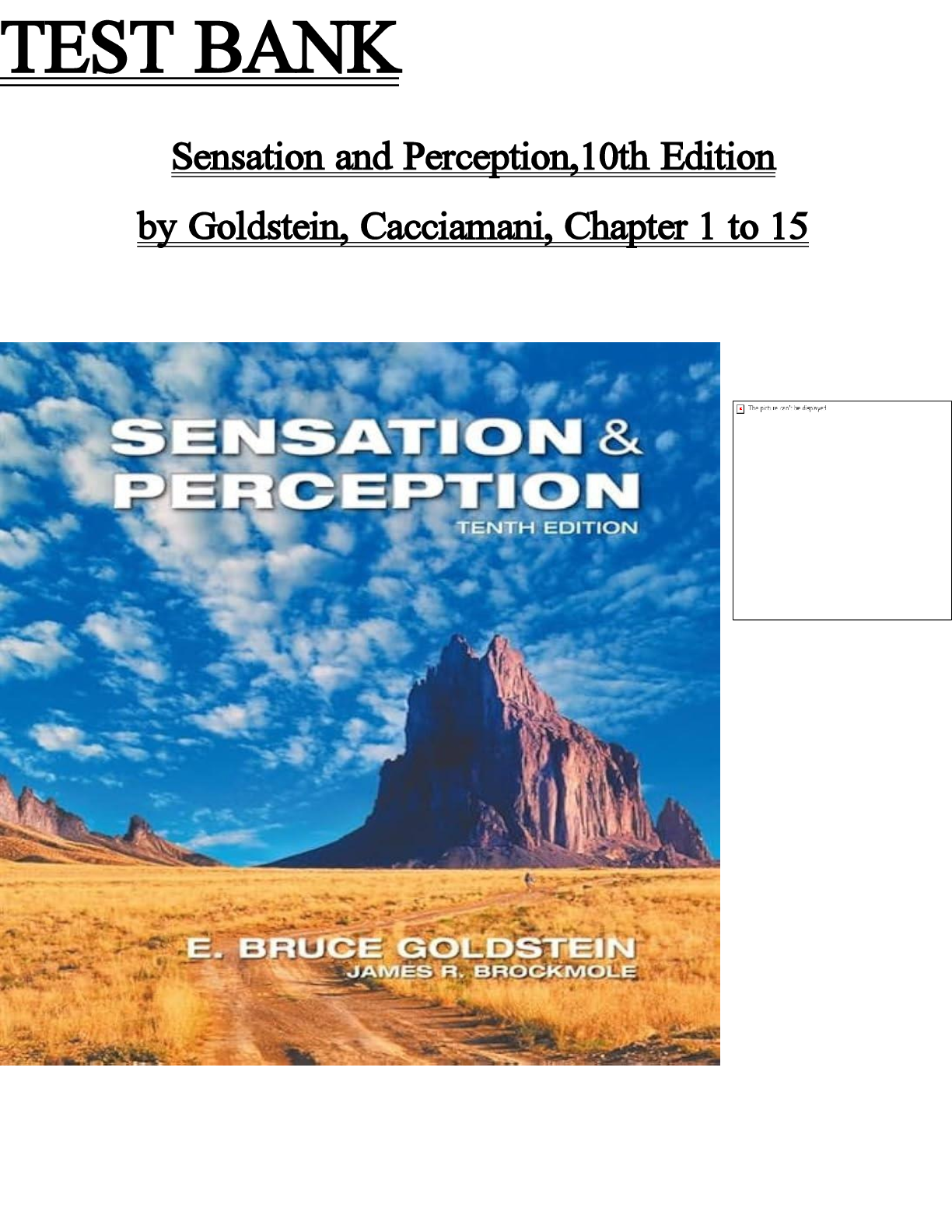 Preview image of TEST BANK  Sensation and Perception,10th Edition  by Goldstein, Cacciamani, Chapter 1 to 15 document