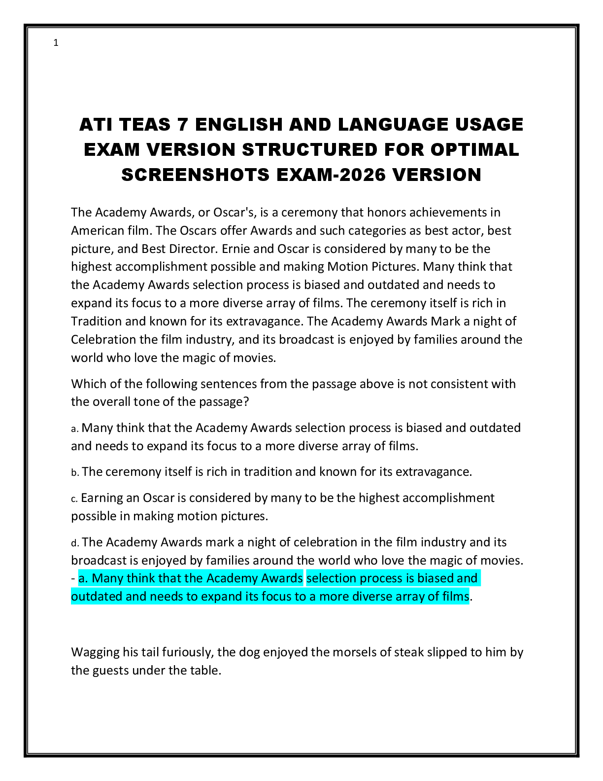 Preview image for ATI TEAS 7 ENGLISH AND LANGUAGE USAGE  EXAM VERSION STRUCTURED FOR OPTIMAL  SCREENSHOTS EXAM-2026 VERSION