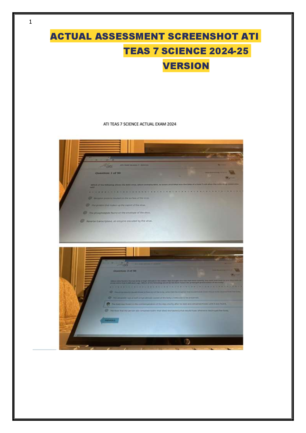 Preview image for ACTUAL ASSESSMENT SCREENSHOT ATI  TEAS 7 SCIENCE 2024-25  VERSION