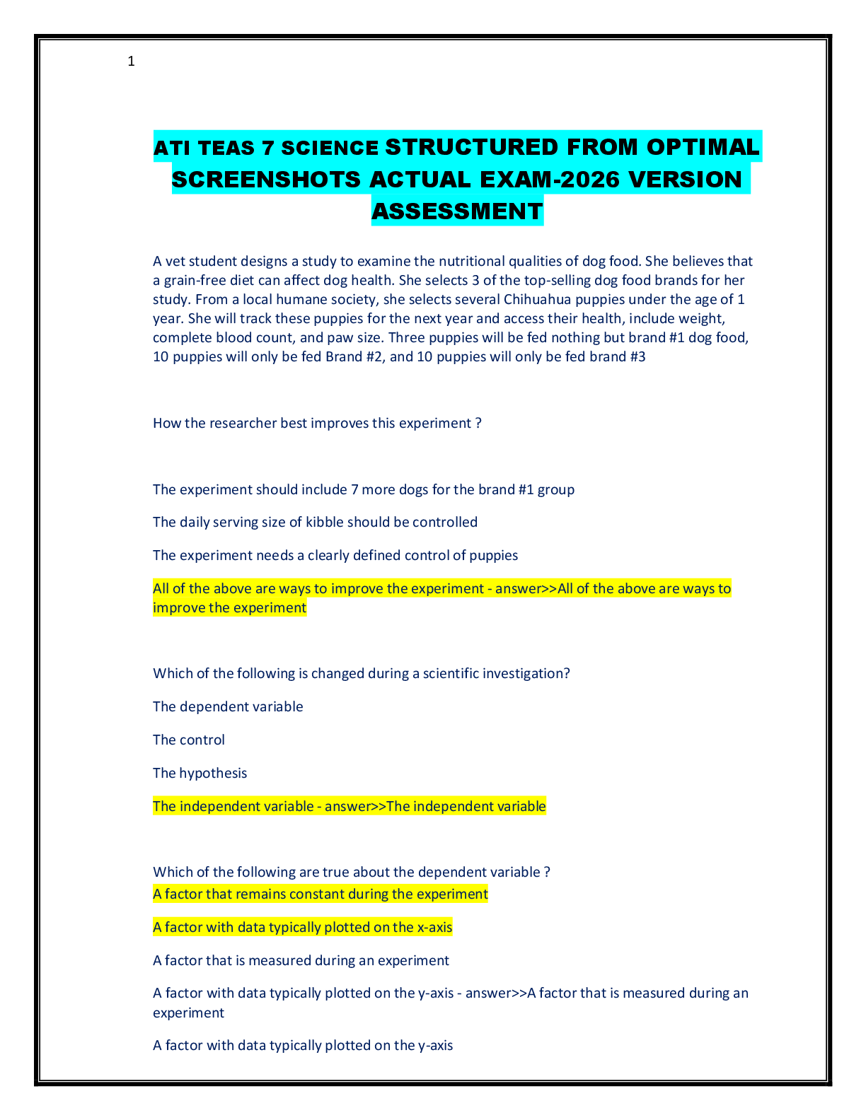 Preview image for ATI TEAS 7 SCIENCE STRUCTURED FROM OPTIMAL  SCREENSHOTS ACTUAL EXAM-2026 VERSION  ASSESSMENT