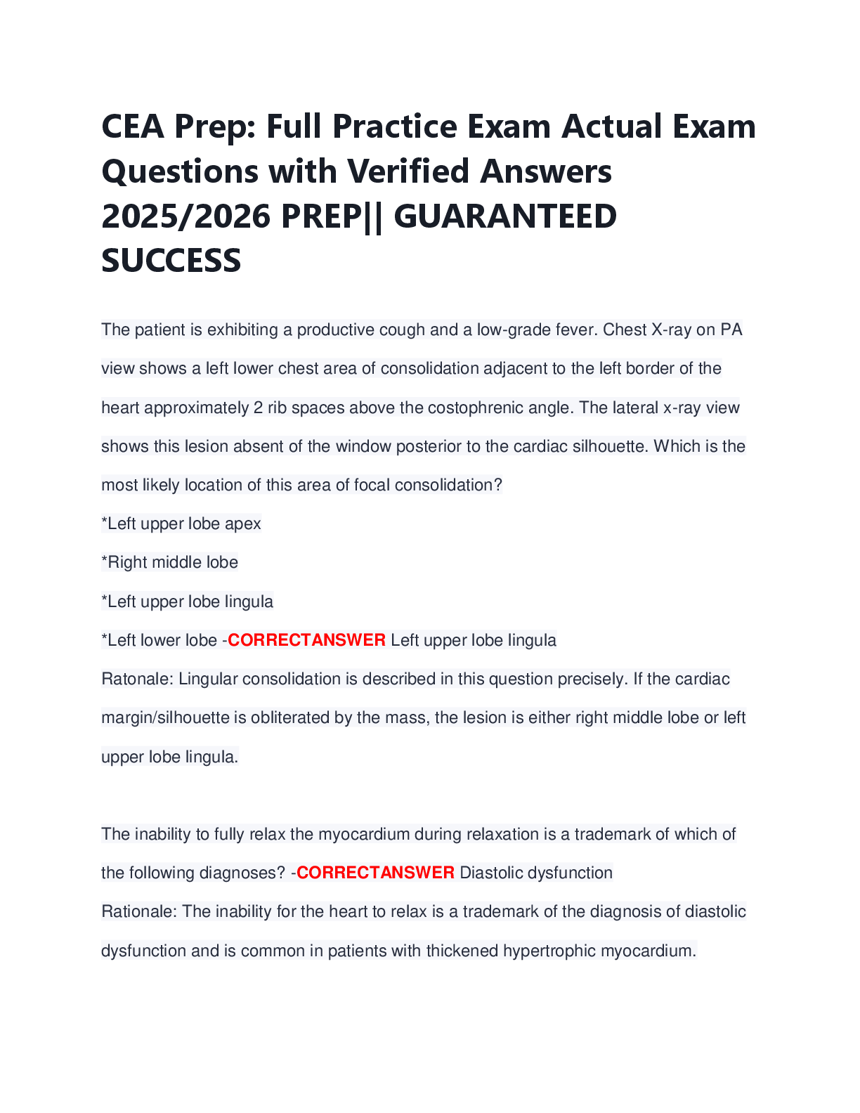 Preview image for CEA Prep: Full Practice Exam Actual Exam  Questions with Verified Answers  2025/2026 PREP|| GUARANTEED  SUCCESS