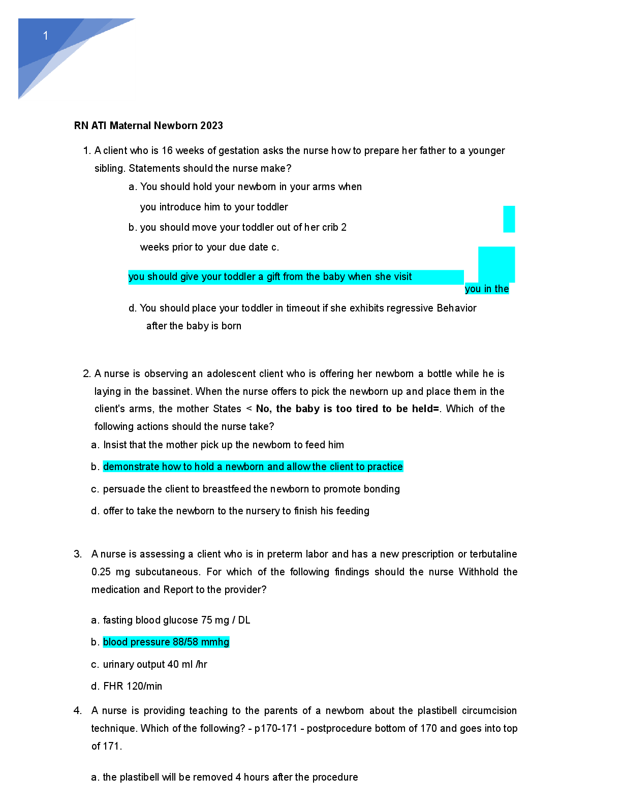 Preview image for ATI RN Maternal-Newborn Level 3 Final Exam 2023 | Verified Answers for Complete Exam Mastery