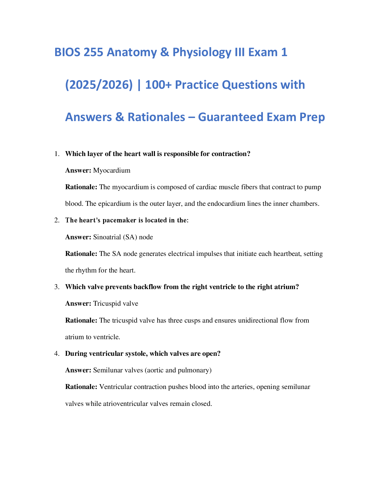 Preview image for BIOS 255 Anatomy & Physiology III Exam 1  (2025/2026) | 100+ Practice Questions with  Answers & Rationales – Guaranteed Exam Prep
