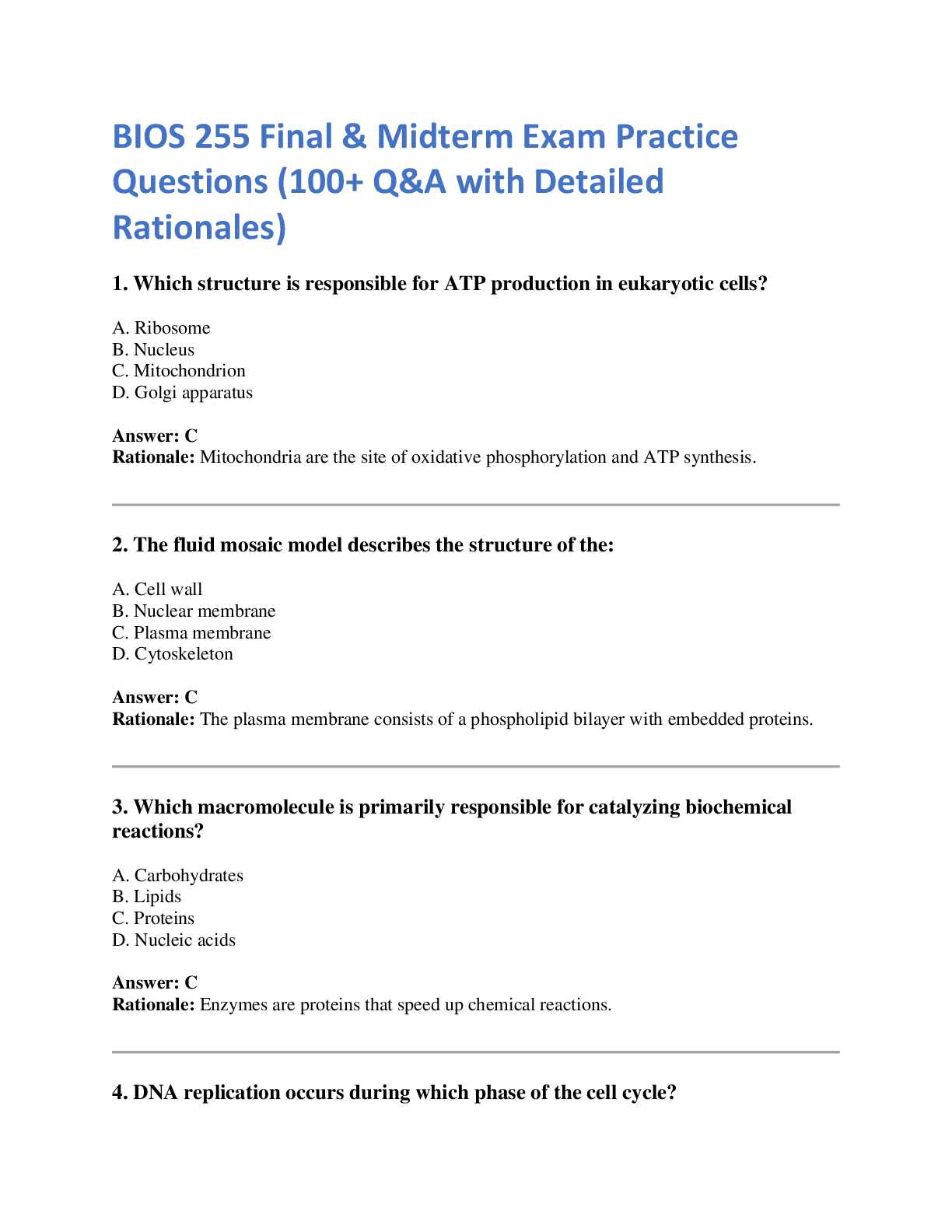 Preview image for BIOS 255 Final & Midterm Exam Practice  Questions (100+ Q&A with Detailed  Rationales)