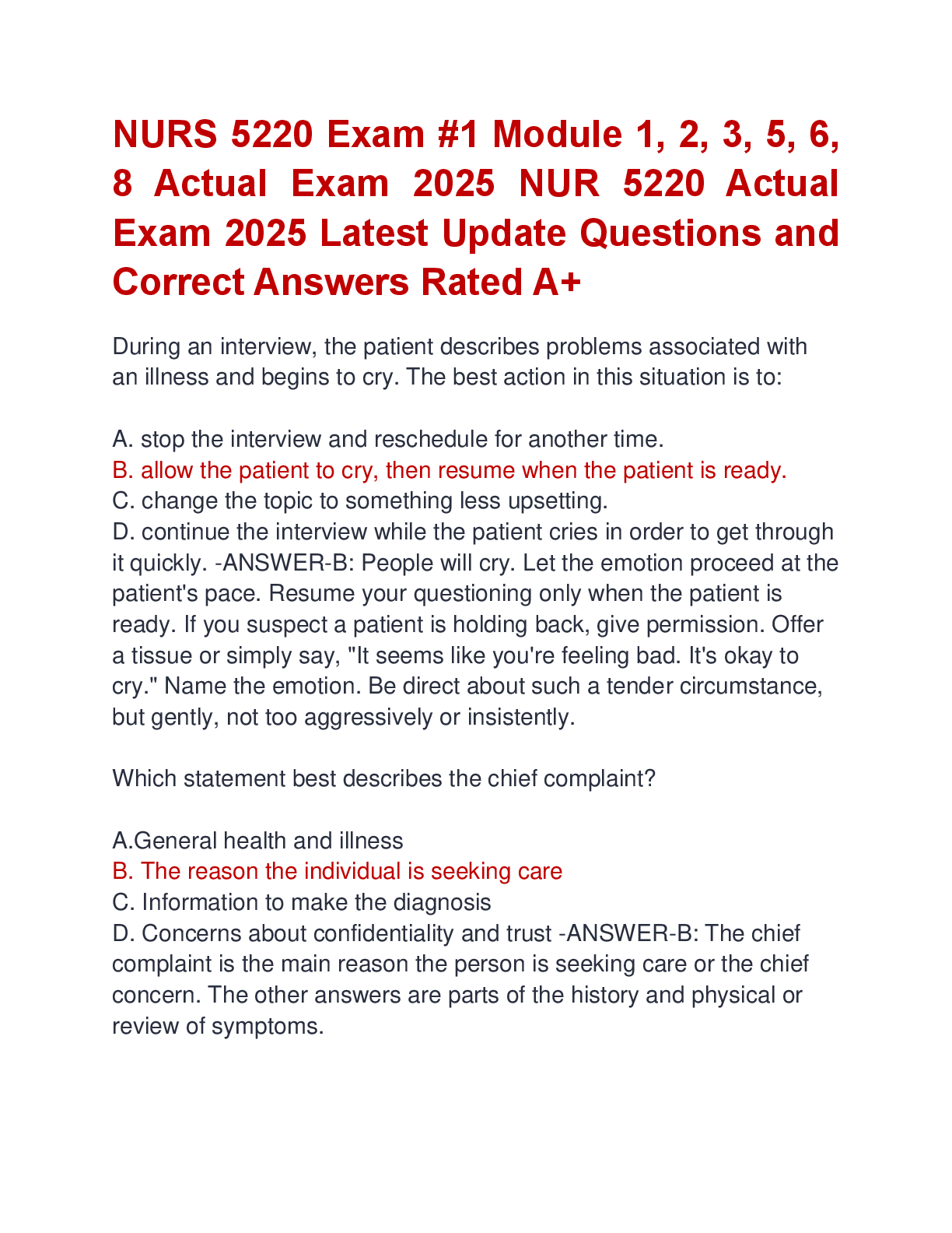 Preview image for NURS 5220 Exam #1 Module 1, 2, 3, 5, 6,  8 Actual Exam 2025 NUR 5220 Actual  Exam 2025 Latest Update Questions and  Correct Answers Rated A+