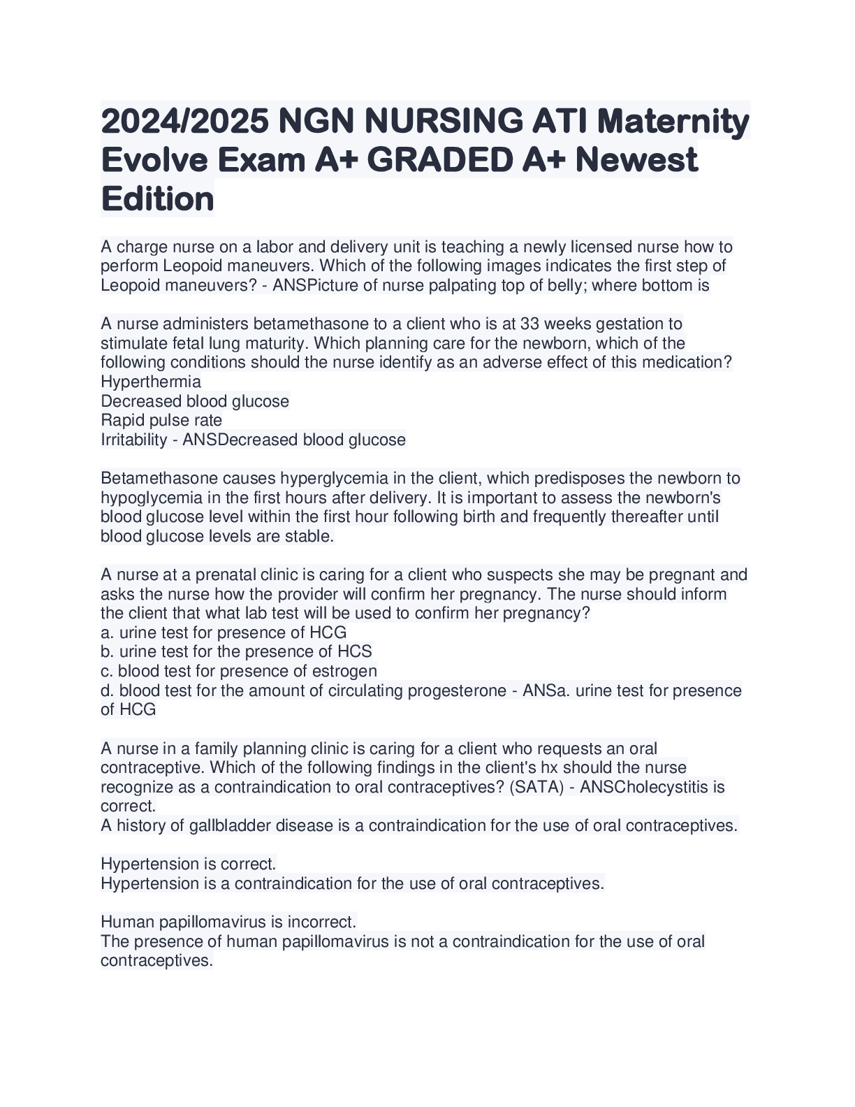 Preview image for 2024/2025 NGN NURSING ATI Maternity  Evolve Exam A+ GRADED A+ Newest  Edition