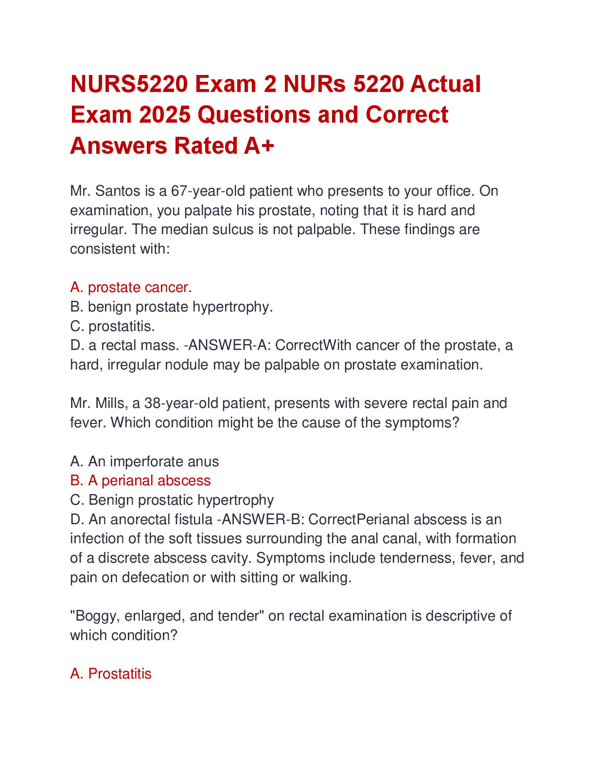 Preview image for NURS5220 Exam 2 NURs 5220 Actual  Exam 2025 Questions and Correct  Answers Rated A+