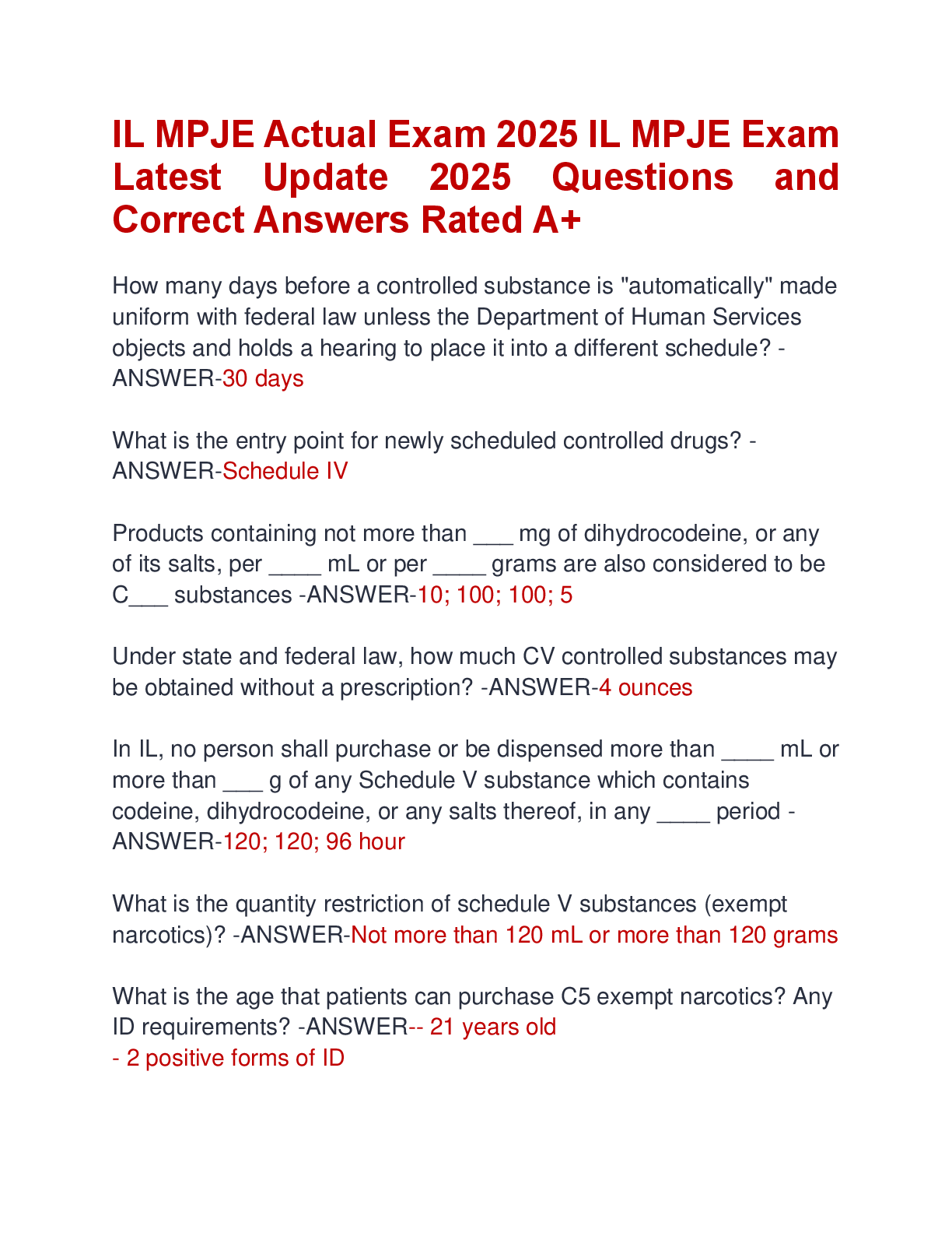 Preview image for IL MPJE Actual Exam 2025 IL MPJE Exam  Latest Update 2025 Questions and  Correct Answers Rated A+