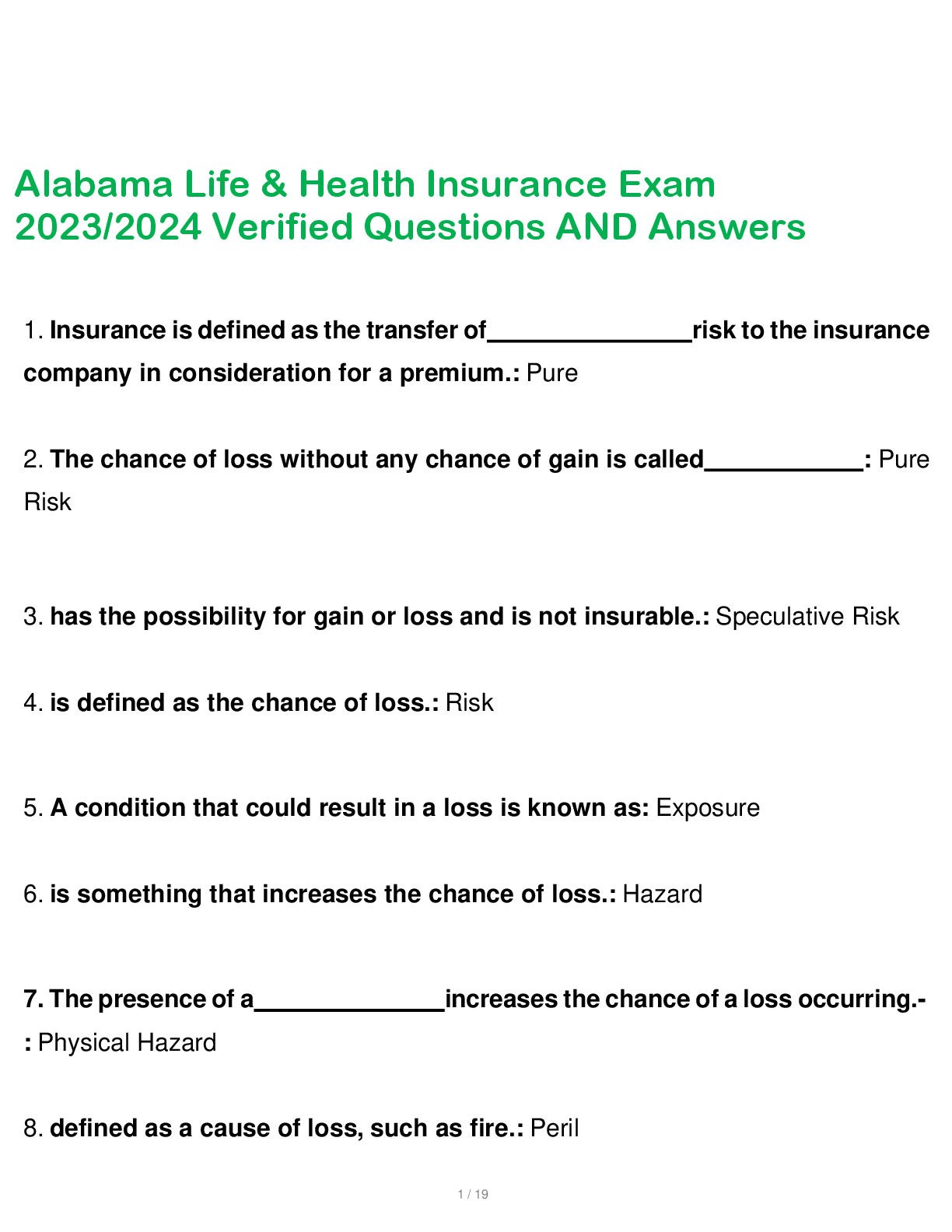 Preview image for Alabama Life & Health Insurance Exam  2023/2024 Verified Questions AND Answers