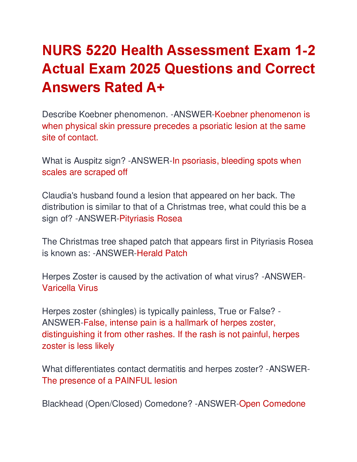 Preview image for NURS 5220 Health Assessment Exam 1-2  Actual Exam 2025 Questions and Correct  Answers Rated A+