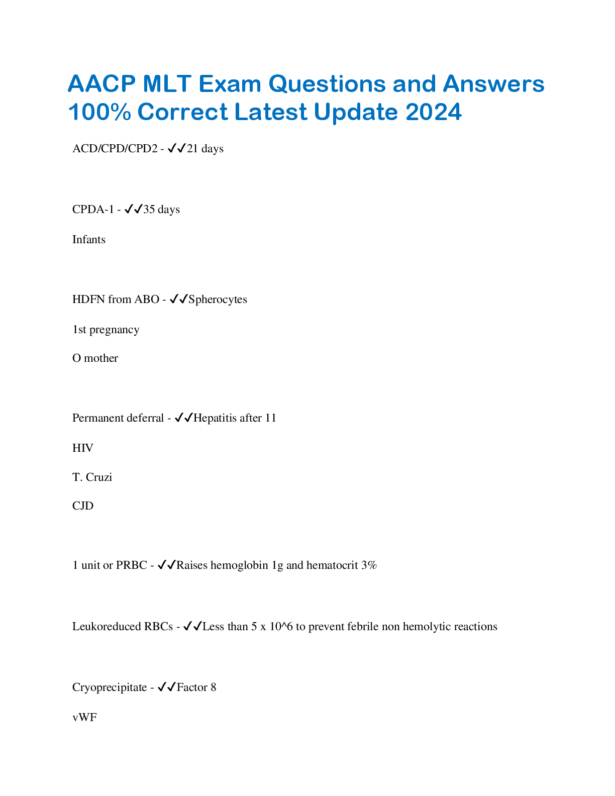 Preview image for AACP MLT Exam Questions and Answers  100% Correct Latest Update 2024