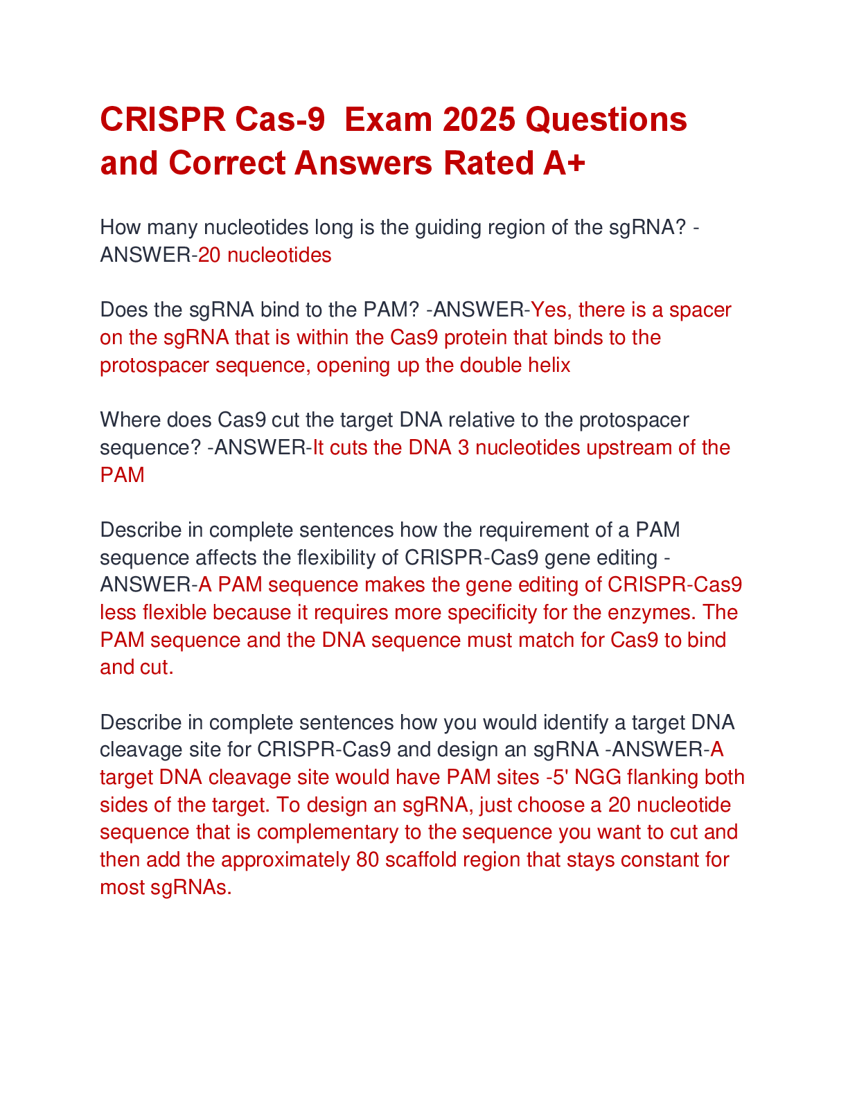 Preview image for CRISPR Cas-9  Exam 2025 Questions  and Correct Answers Rated A+