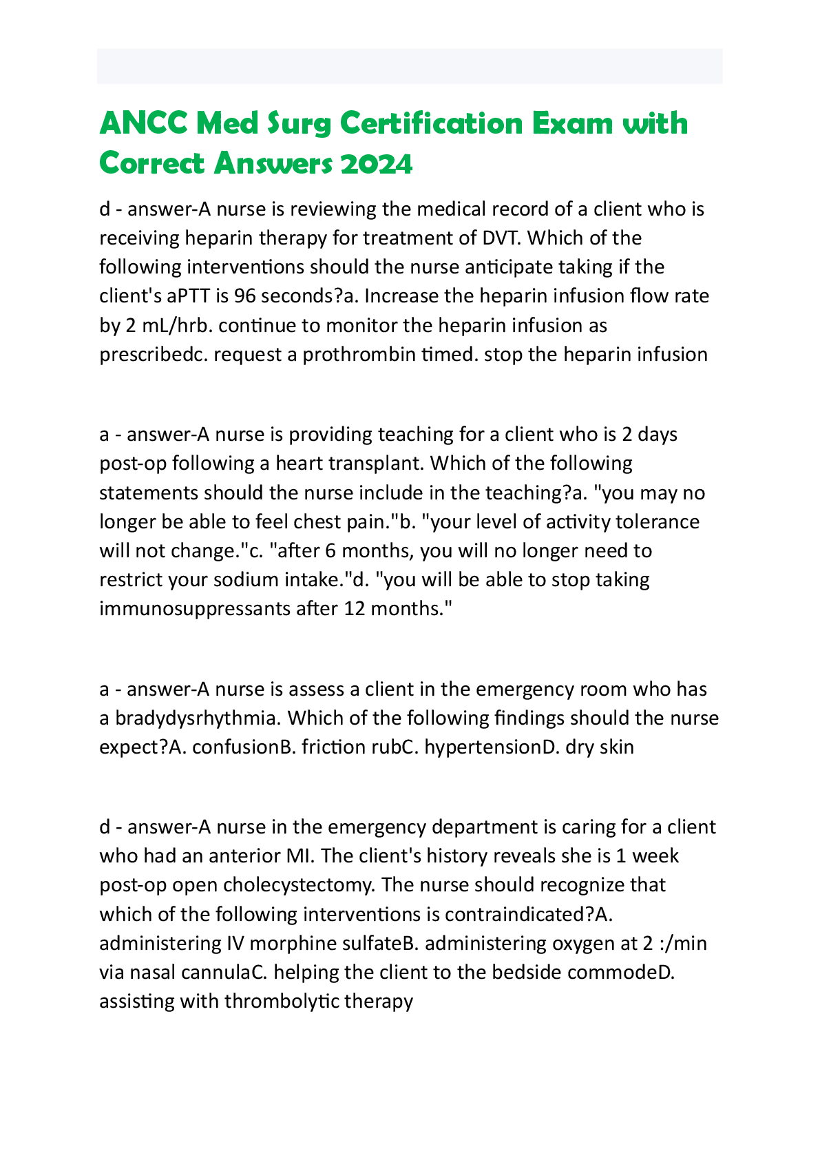 Preview image for ANCC Med Surg Certification Exam with  Correct Answers 2024