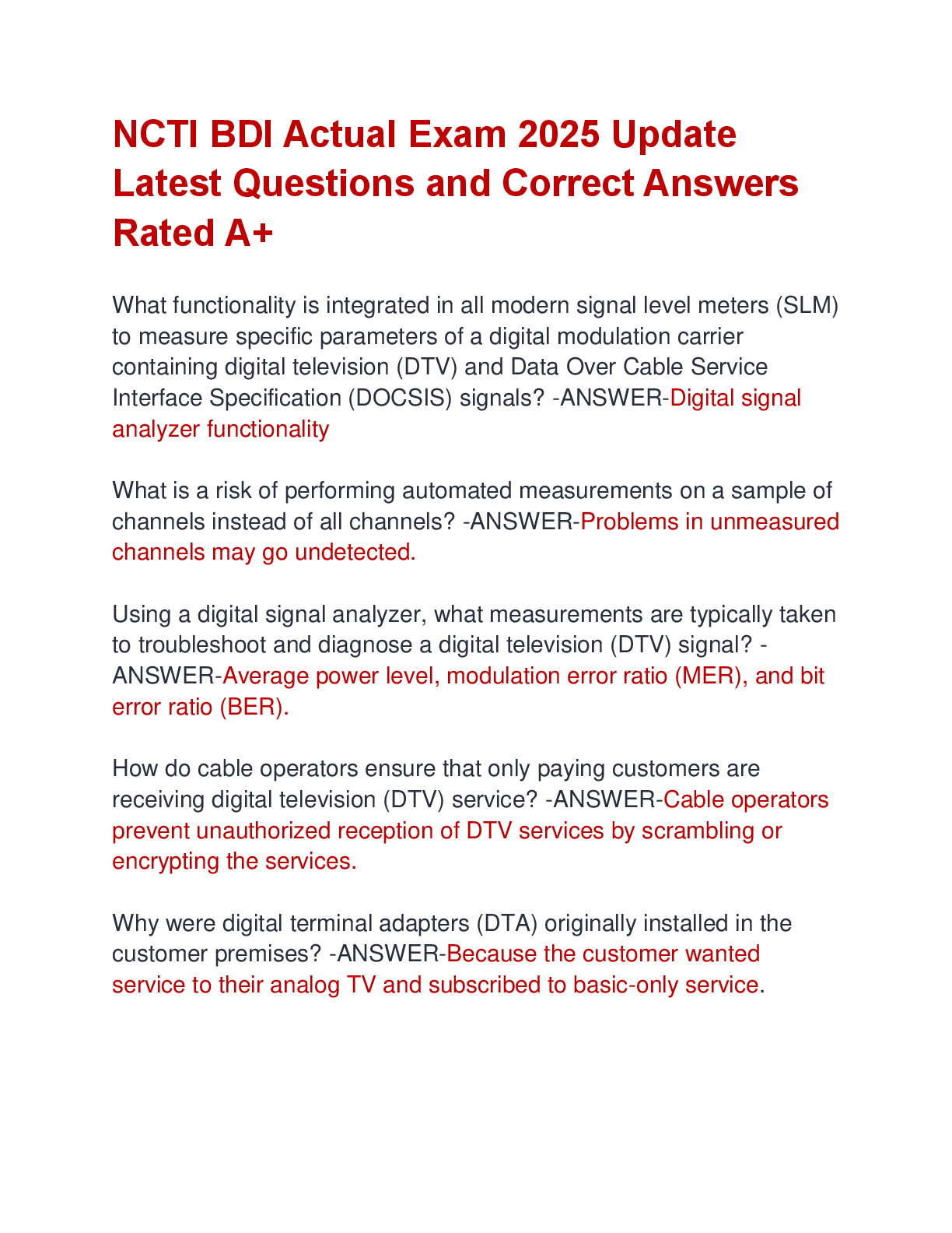 Preview image for NCTI BDI Actual Exam 2025 Update  Latest Questions and Correct Answers  Rated A+