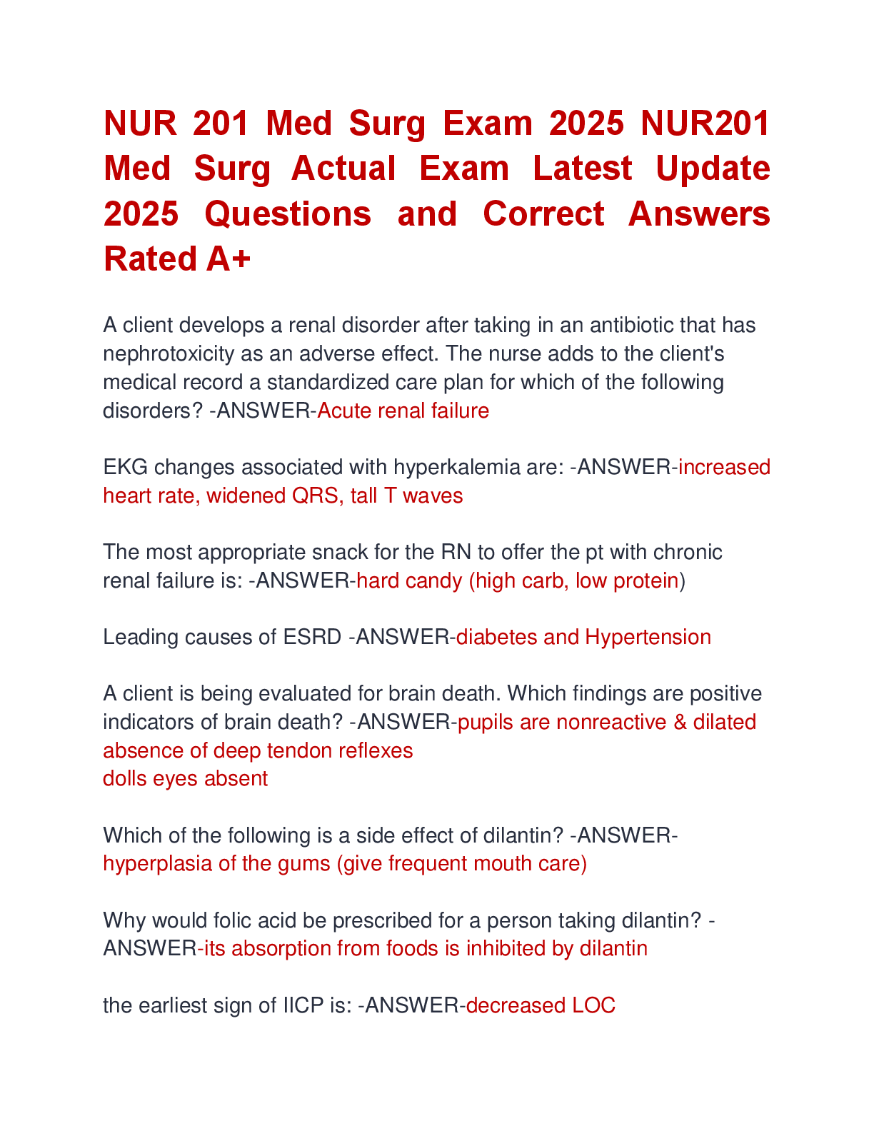 Preview image for NUR 201 Med Surg Exam 2025 NUR201  Med Surg Actual Exam Latest Update  2025 Questions and Correct Answers  Rated A+