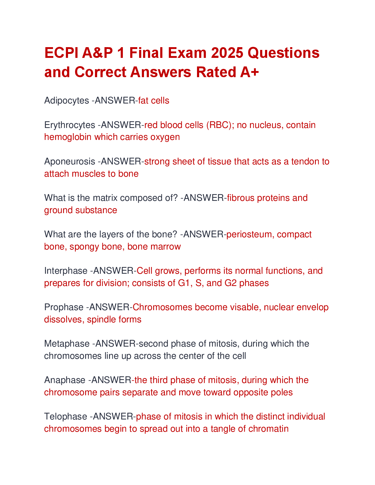 Preview image for ECPI A&P 1 Final Exam 2025 Questions  and Correct Answers Rated A+