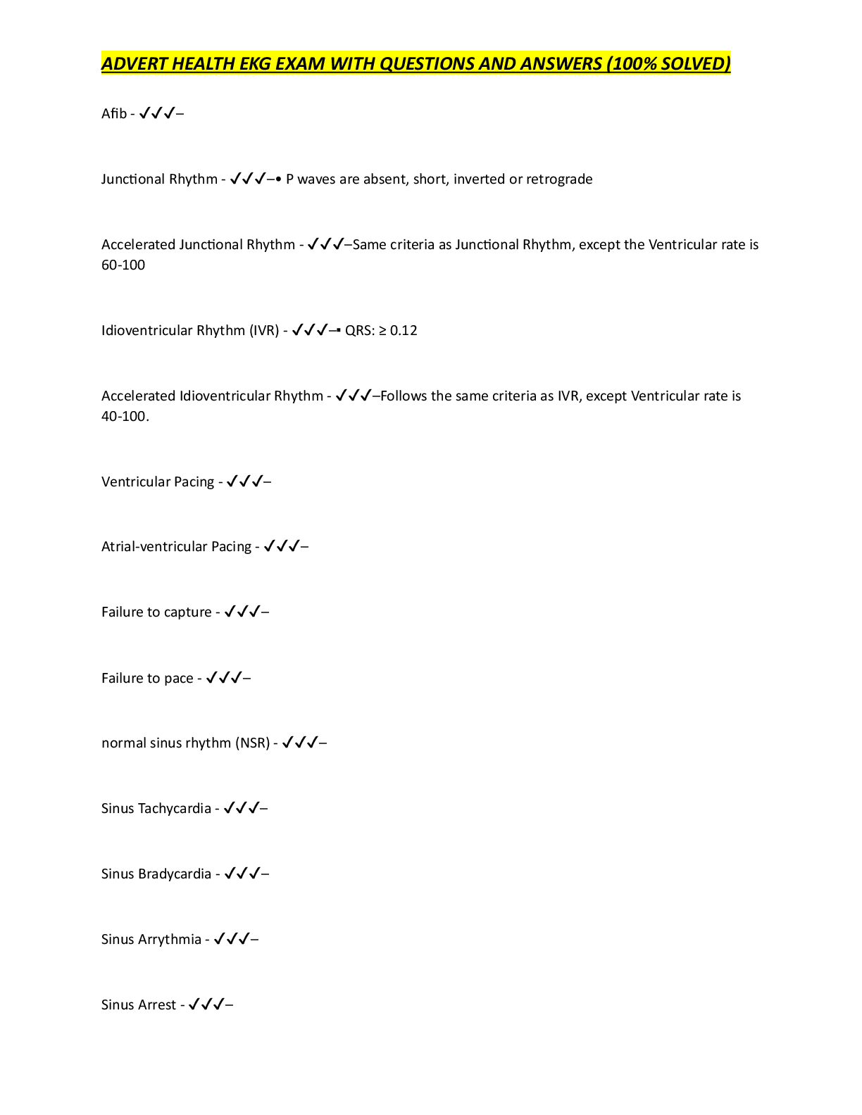 Preview image for ADVERT HEALTH EKG EXAM WITH QUESTIONS AND ANSWERS (100% SOLVED)