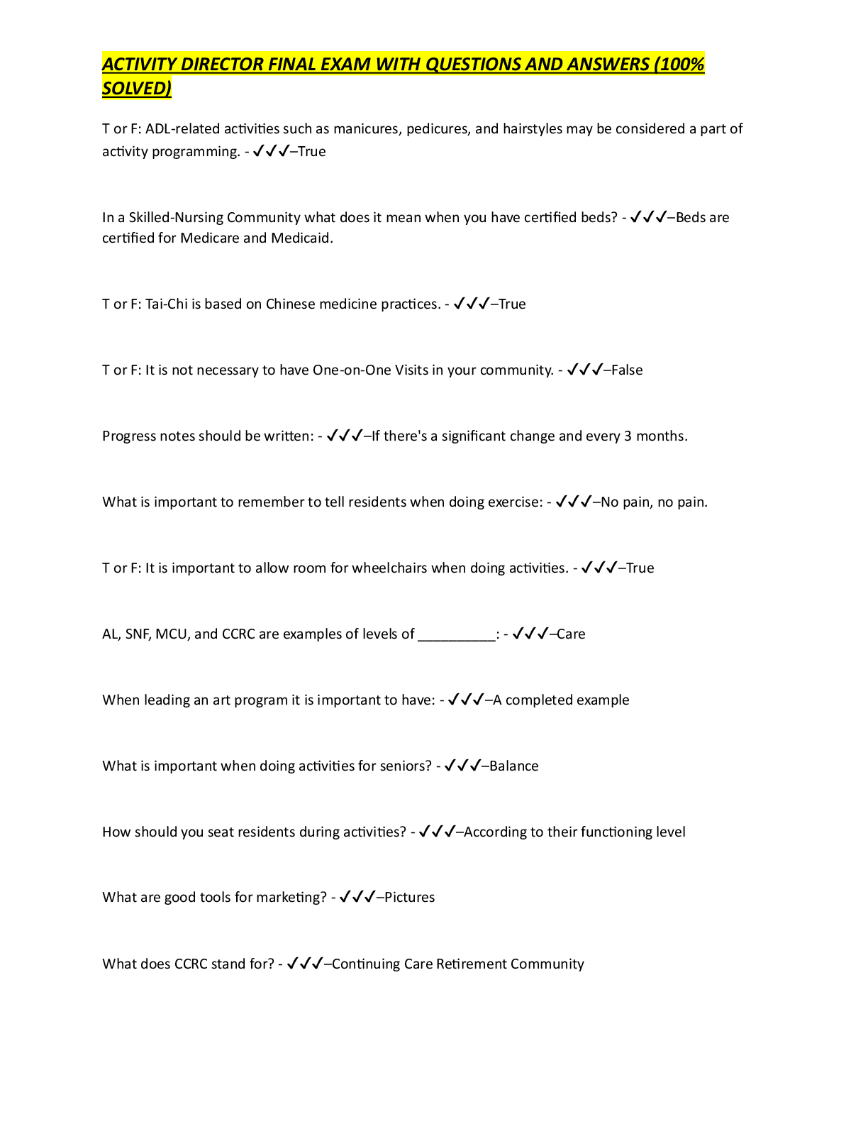 Preview image for ACTIVITY DIRECTOR FINAL EXAM WITH QUESTIONS AND ANSWERS (100% SOLVED)