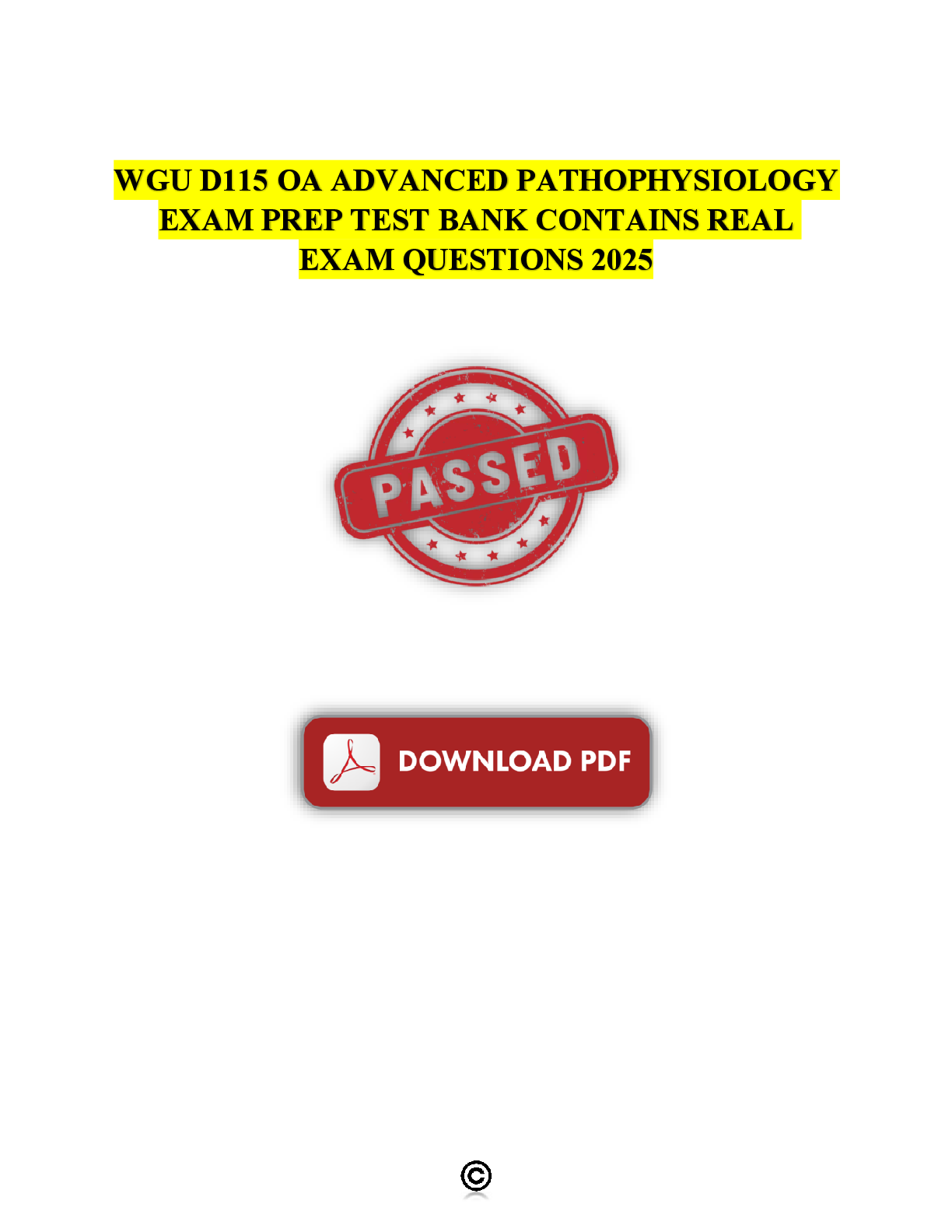 Preview image for WGU D115 OA ADVANCED PATHOPHYSIOLOGY EXAM PREP || TEST BANK CONTAINS REAL EXAM QUESTIONS 2025