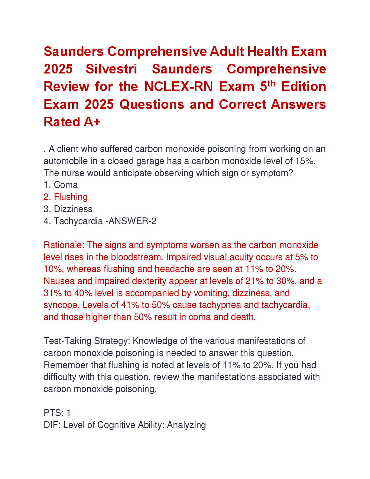 Preview image for Saunders Comprehensive Adult Health Exam  2025 Silvestri Saunders Comprehensive  Review for the NCLEX-RN Exam 5th Edition  Exam 2025 Questions and Correct Answers  Rated A+