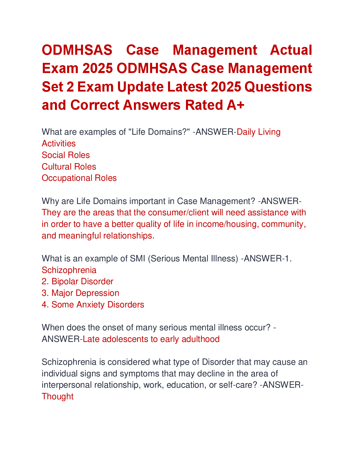 Preview image for ODMHSAS Case Management Actual  Exam 2025 ODMHSAS Case Management  Set 2 Exam Update Latest 2025 Questions  and Correct Answers Rated A+