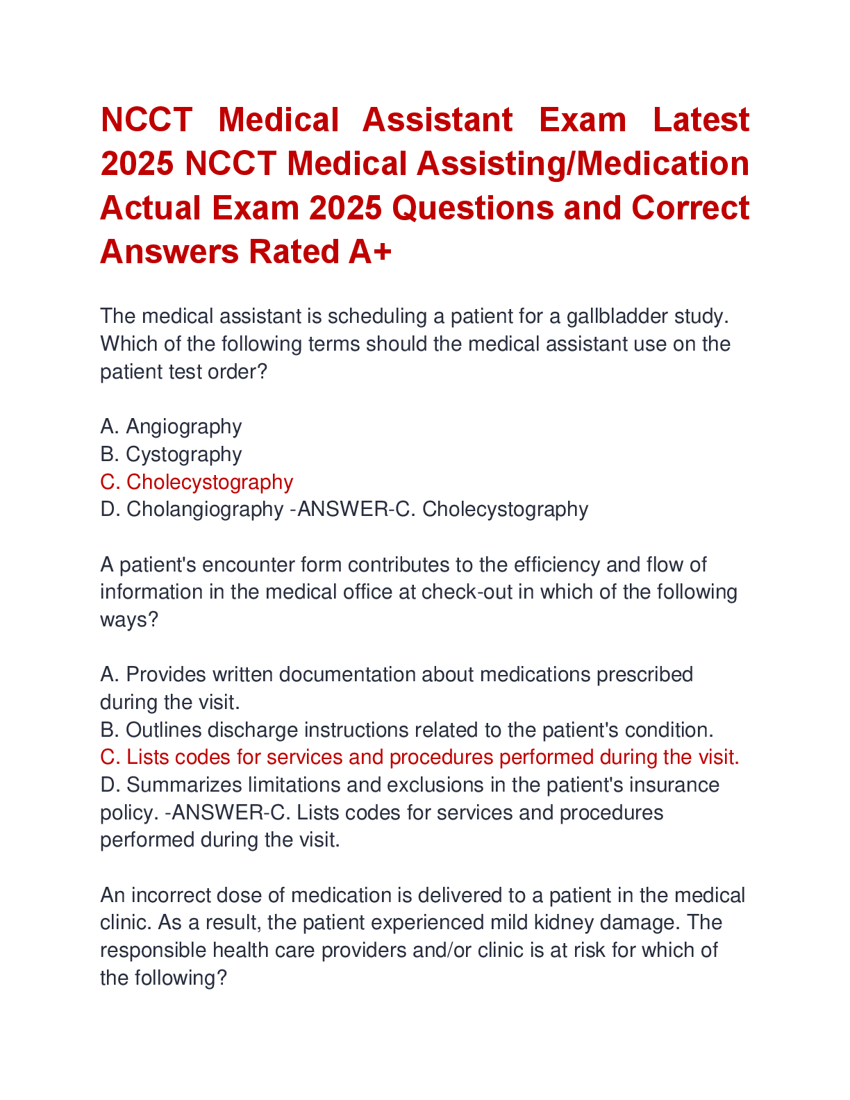 Preview image for NCCT Medical Assistant Exam Latest  2025 NCCT Medical Assisting/Medication  Actual Exam 2025 Questions and Correct  Answers Rated A+