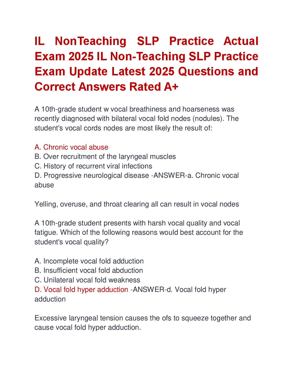 Preview image for IL NonTeaching SLP Practice Actual  Exam 2025 IL Non-Teaching SLP Practice  Exam Update Latest 2025 Questions and  Correct Answers Rated A+