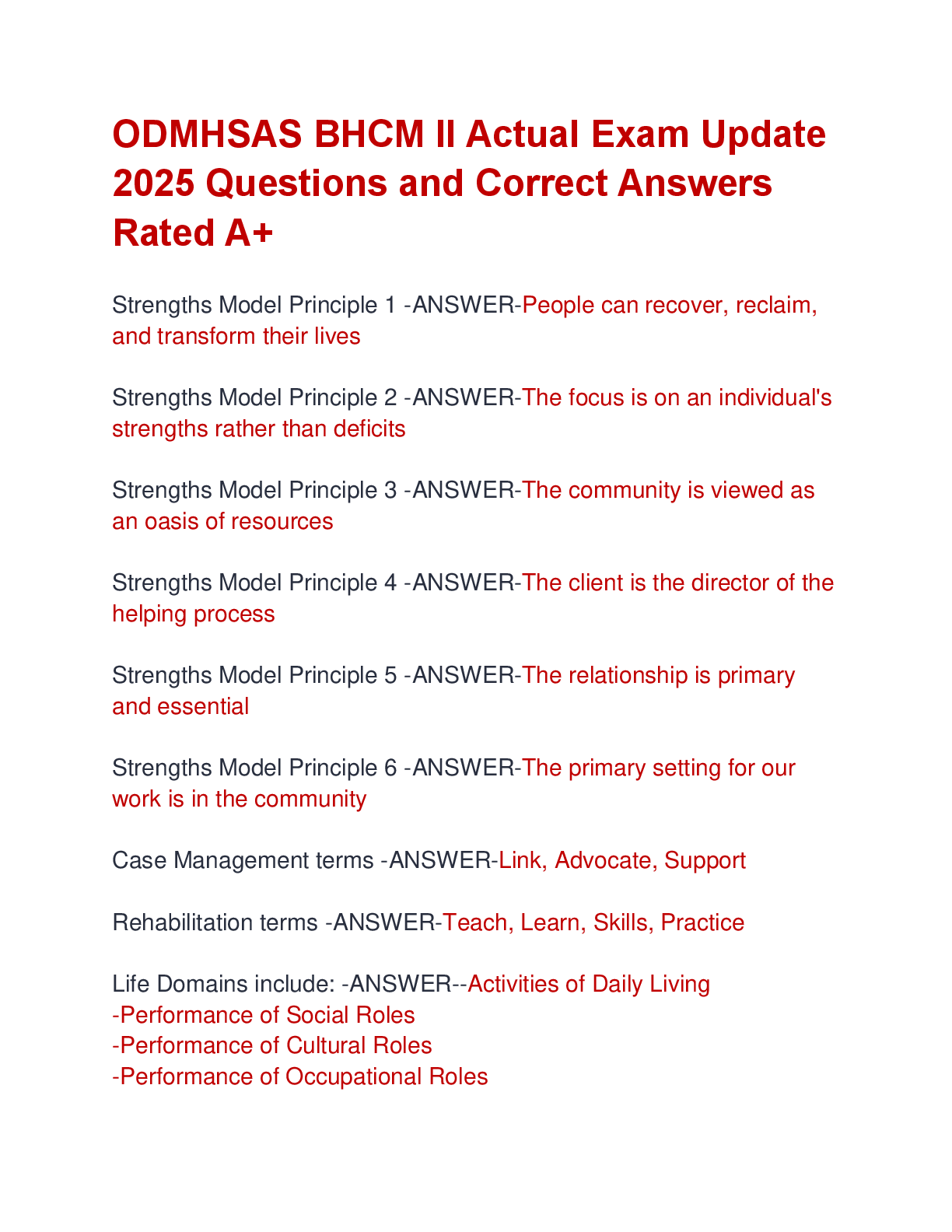 Preview image for ODMHSAS BHCM II Actual Exam Update  2025 Questions and Correct Answers  Rated A+