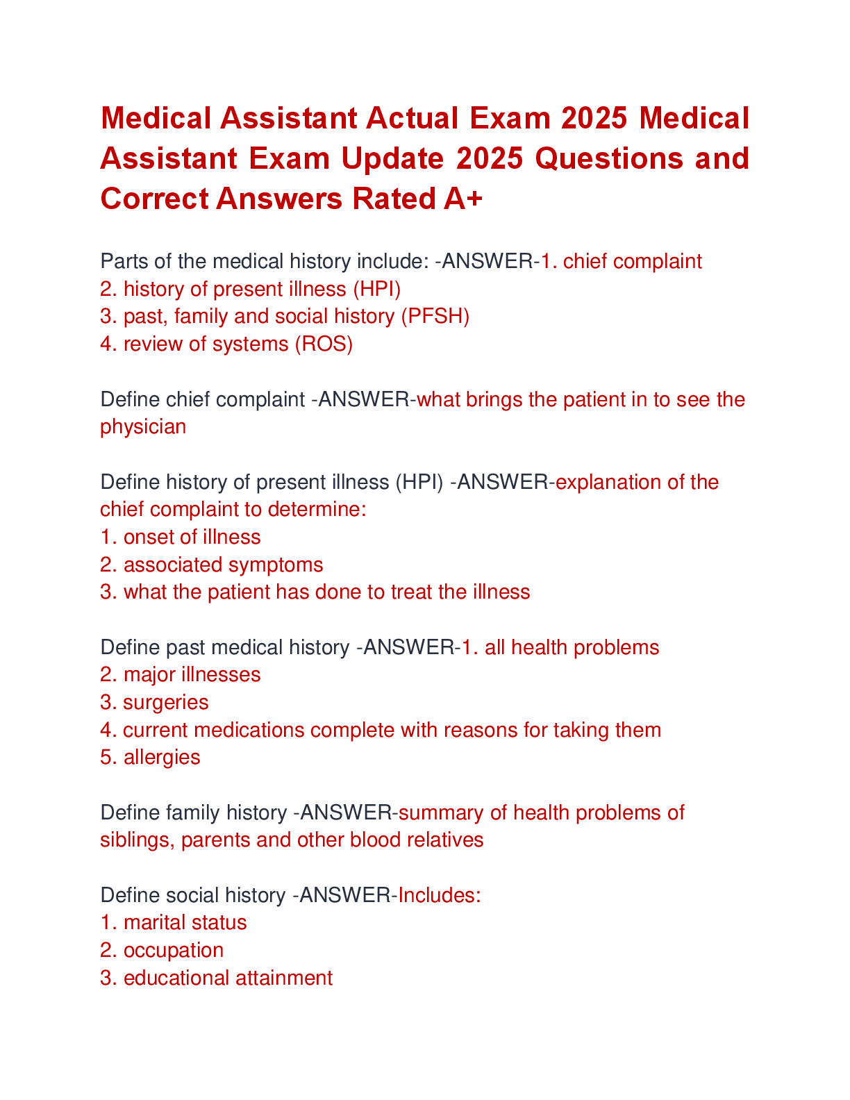 Preview image for Medical Assistant Actual Exam 2025 Medical  Assistant Exam Update 2025 Questions and  Correct Answers Rated A+