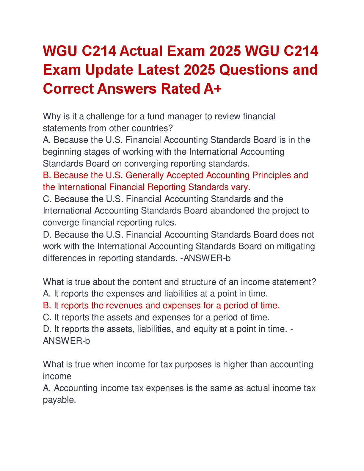 Preview of WGU C214 Actual Exam 2025 WGU C214  Exam Update Latest 2025 Questions and  Correct Answers